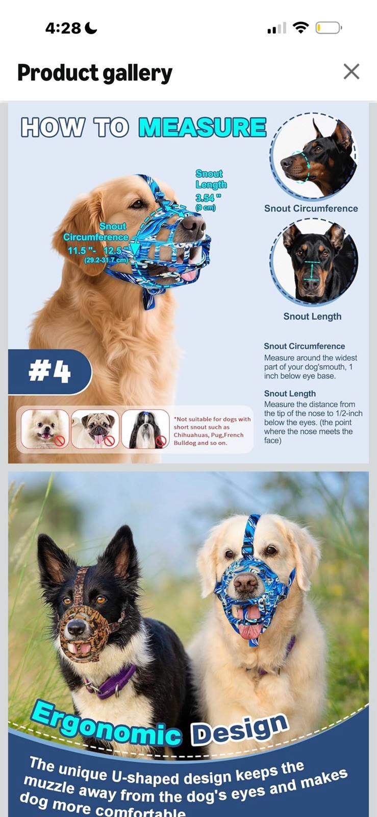 Blue Camo Silicone Basket Dog Muzzle, Adj Straps, Quick Release L #4