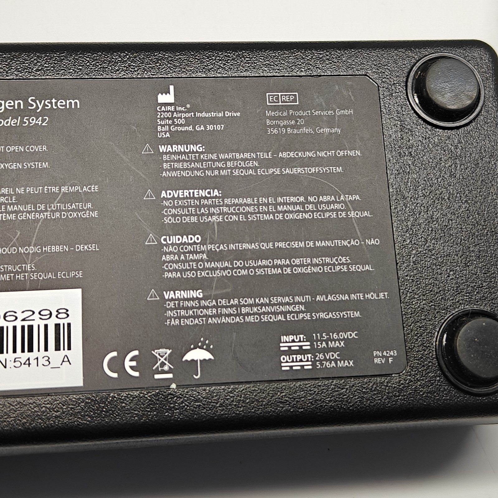Eclipse Oxygen System DC Power Supply Model 5942 SeQual Black
