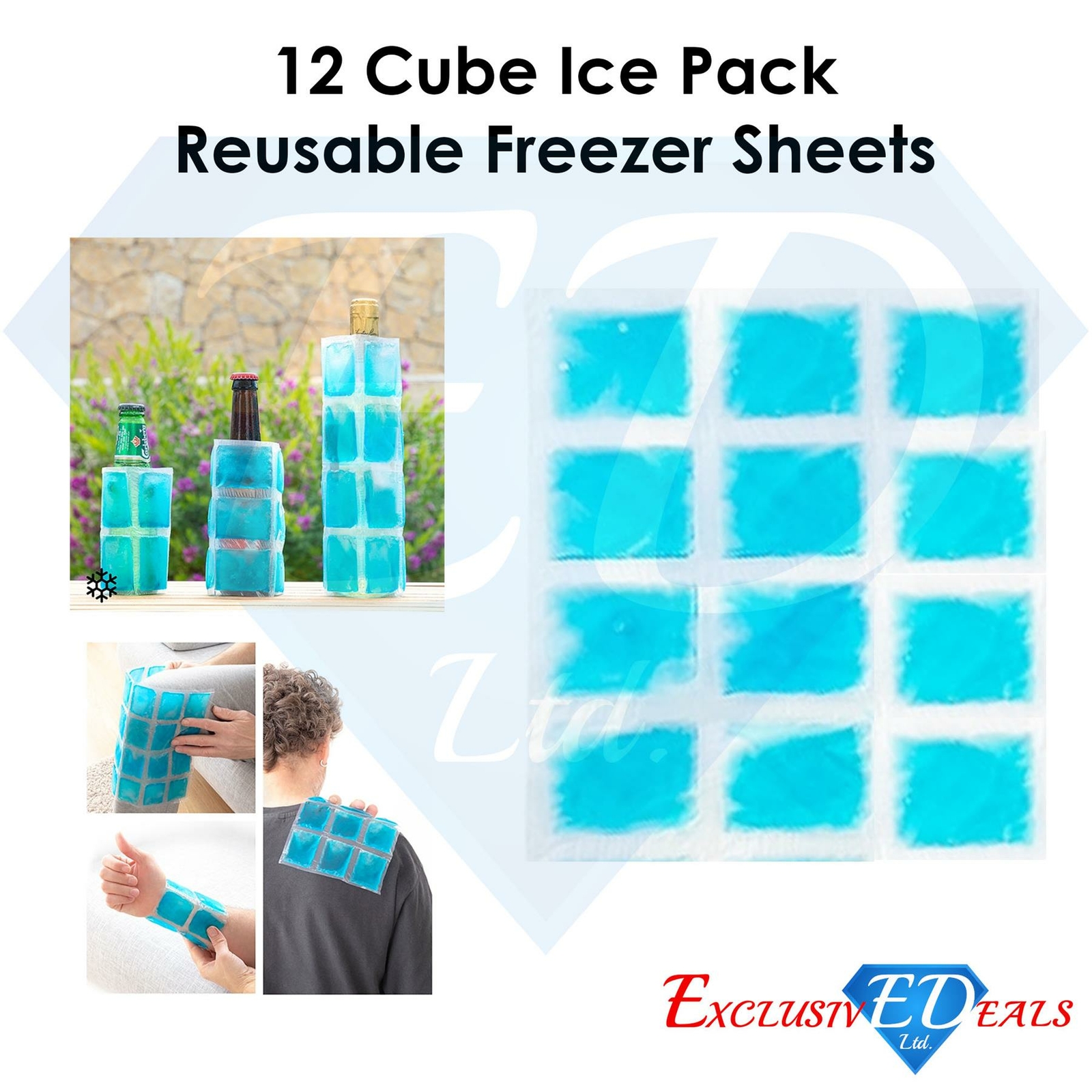 12 Cube Reusable Frozen Pack Gel Freezable Ice Sheets Cooler Bag Picnic Lunch