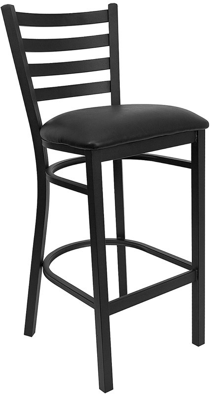 Black Ladder Back Metal Restaurant Bar Stool With Black Vinyl Seat