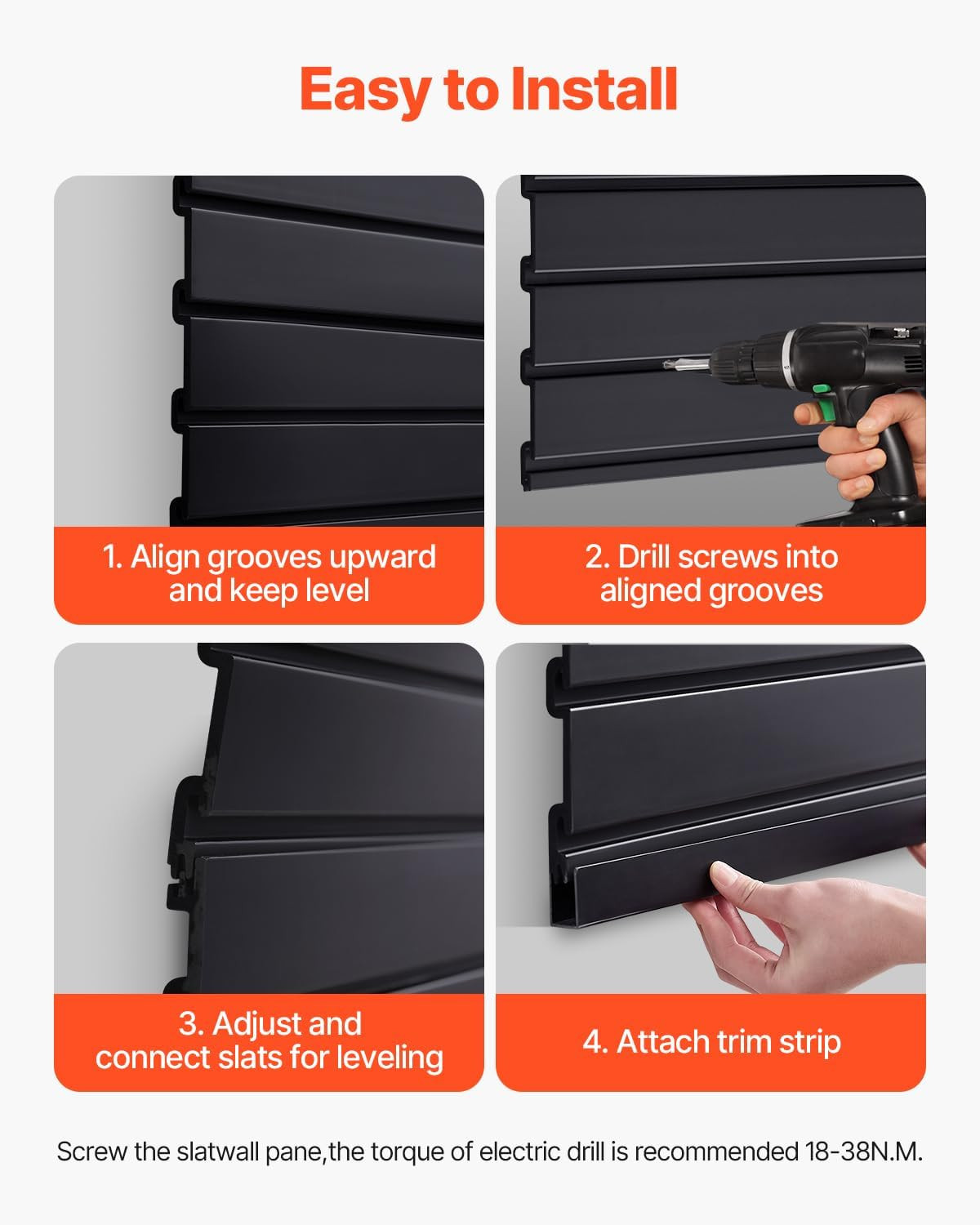 Black PVC Slat Wall Panel 8x4 Ft - Easy Install Adjustable Storage Solution