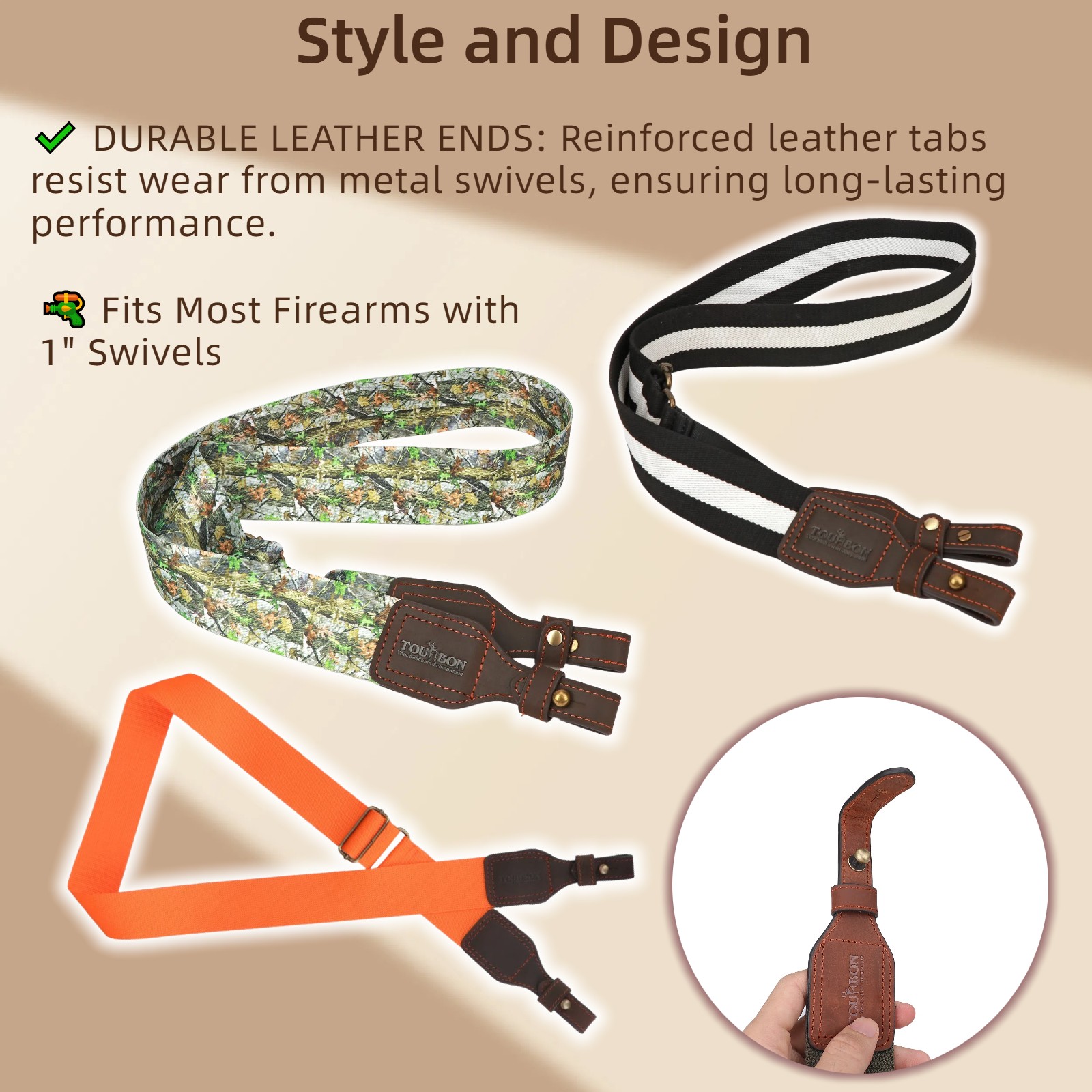 Tourbon Gun Sling Rifle Strap Webbing Leather Quick Release Shooting Adjustable