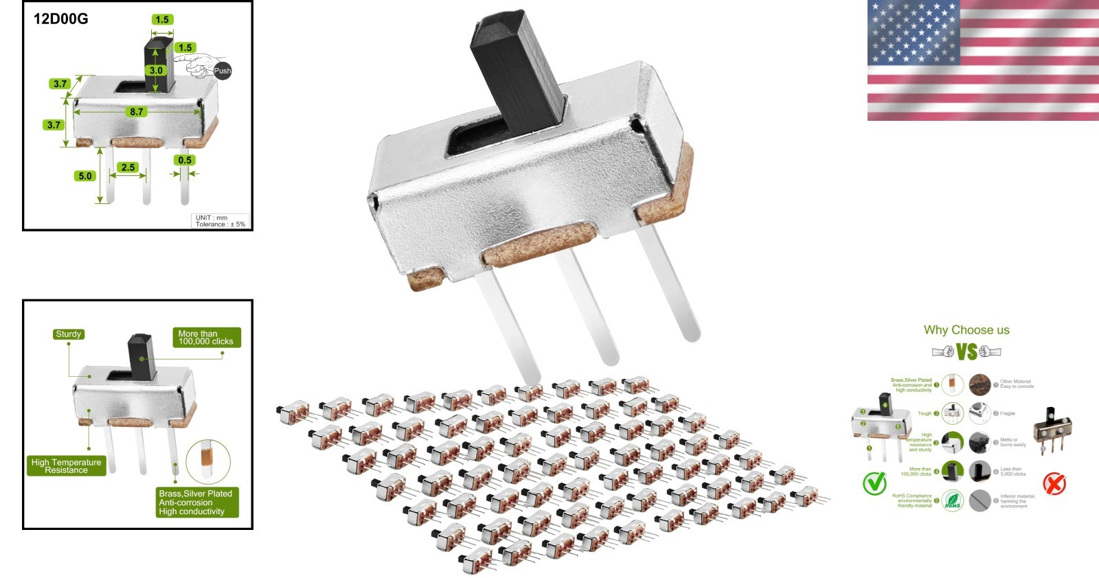 70pcs Miniature Toggle Switches - 2 Position SPDT for Arduino & Electronics