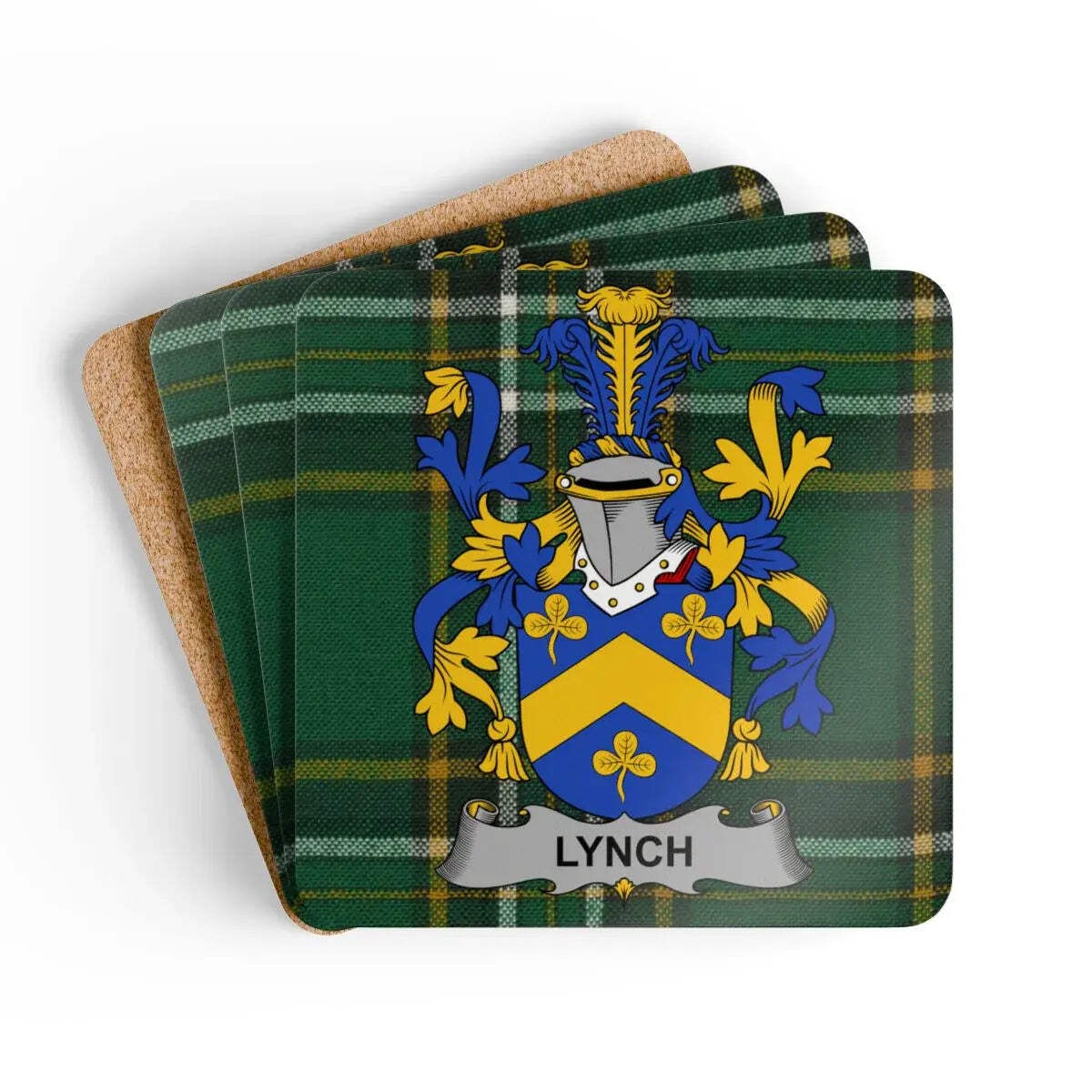Lynch Irish Family Crest Tartan Coaster Set