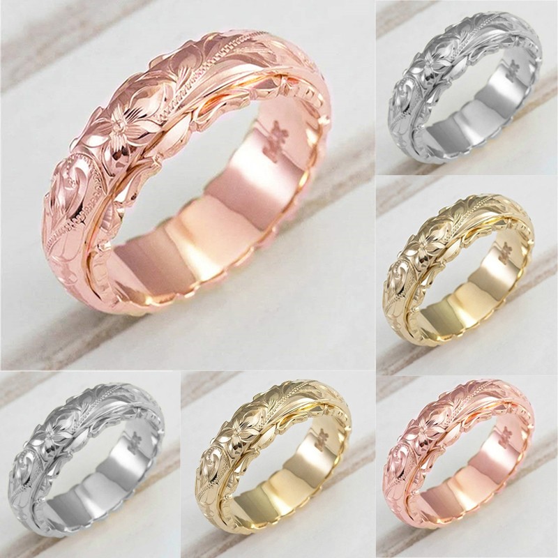 Finger Decor Engagement Ring Ring Craved Flower Pattern Wedding Bridal Ring И ๑