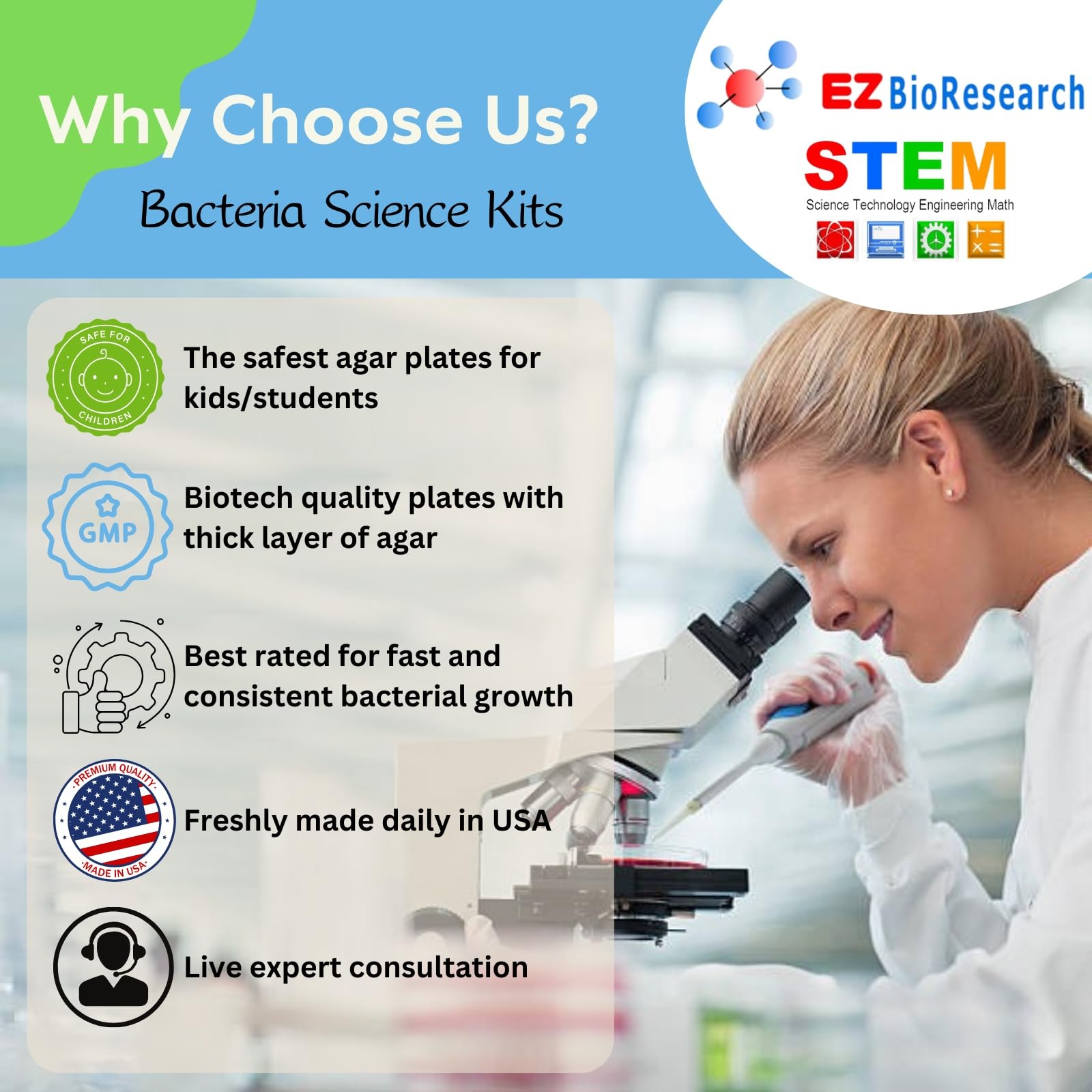 EZ BioResearch Bacteria Science Kit (IV): Top Fair Medium, Clear