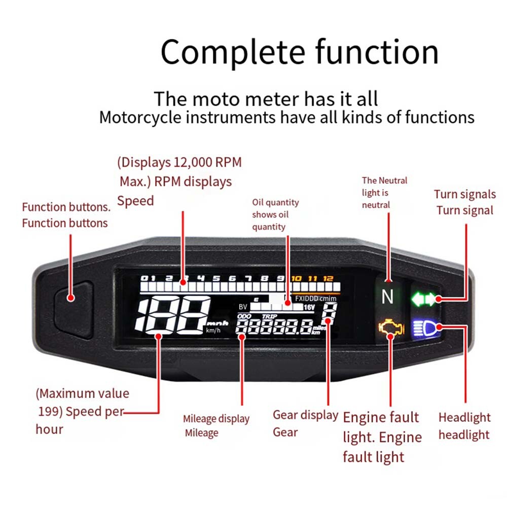 Tachometer Meter Gauge Motorcycle LCD Digital Odometer Speedometer