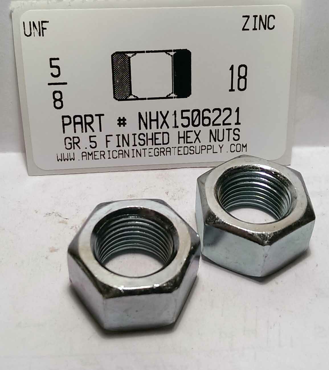 5/8-18 Finished Hex Nuts Grade 5 Steel Zinc Plated (10)