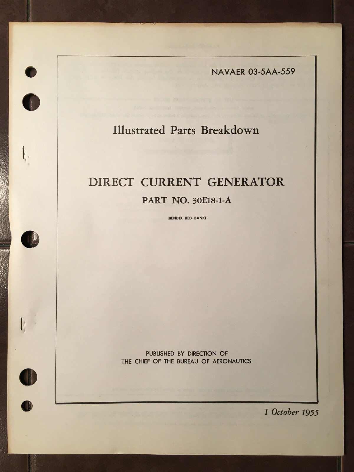 Bendix 30E18-1-A DC Generator Parts Manual
