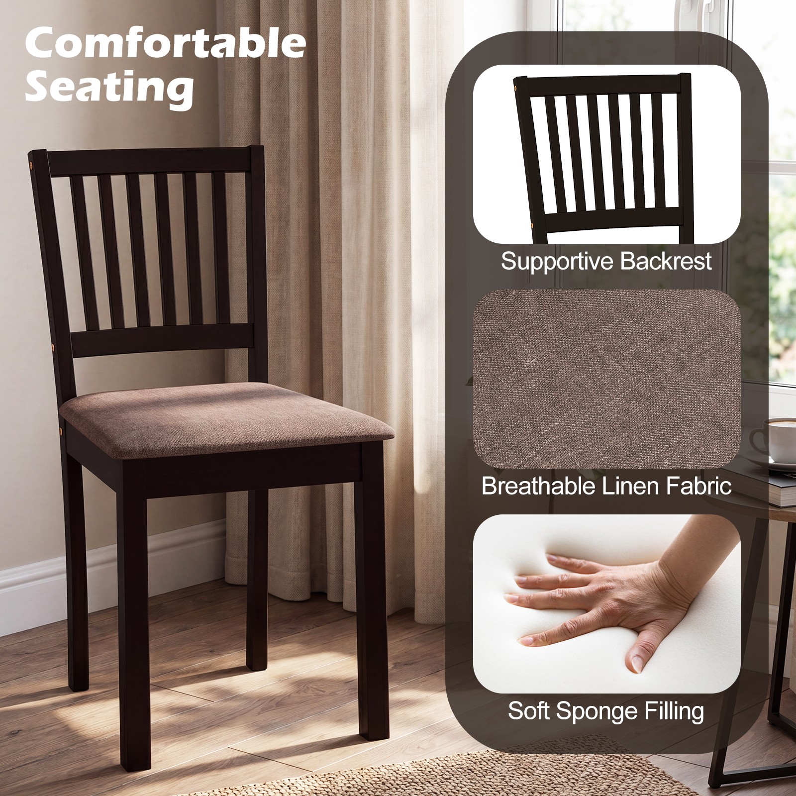 5-Piece Dining Table Set, Rectangular Kitchen Table with Upholstered Chairs