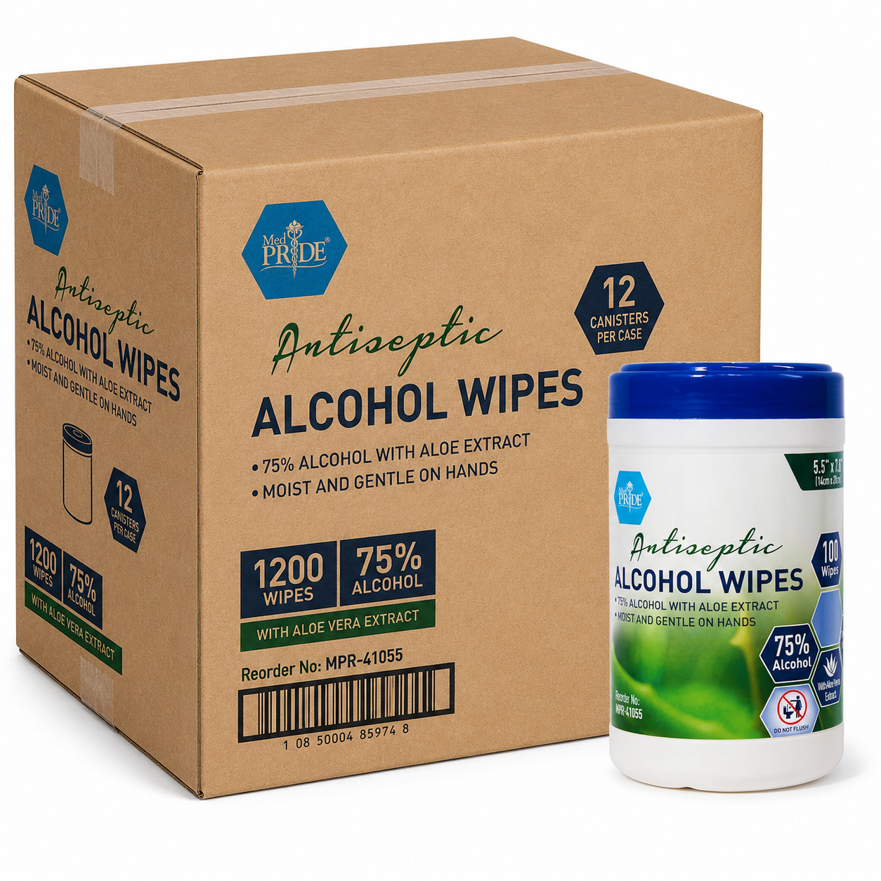 MED PRIDE Alcohol Wipes 75% Antiseptic Aloe Sanitizing Canister 200ct