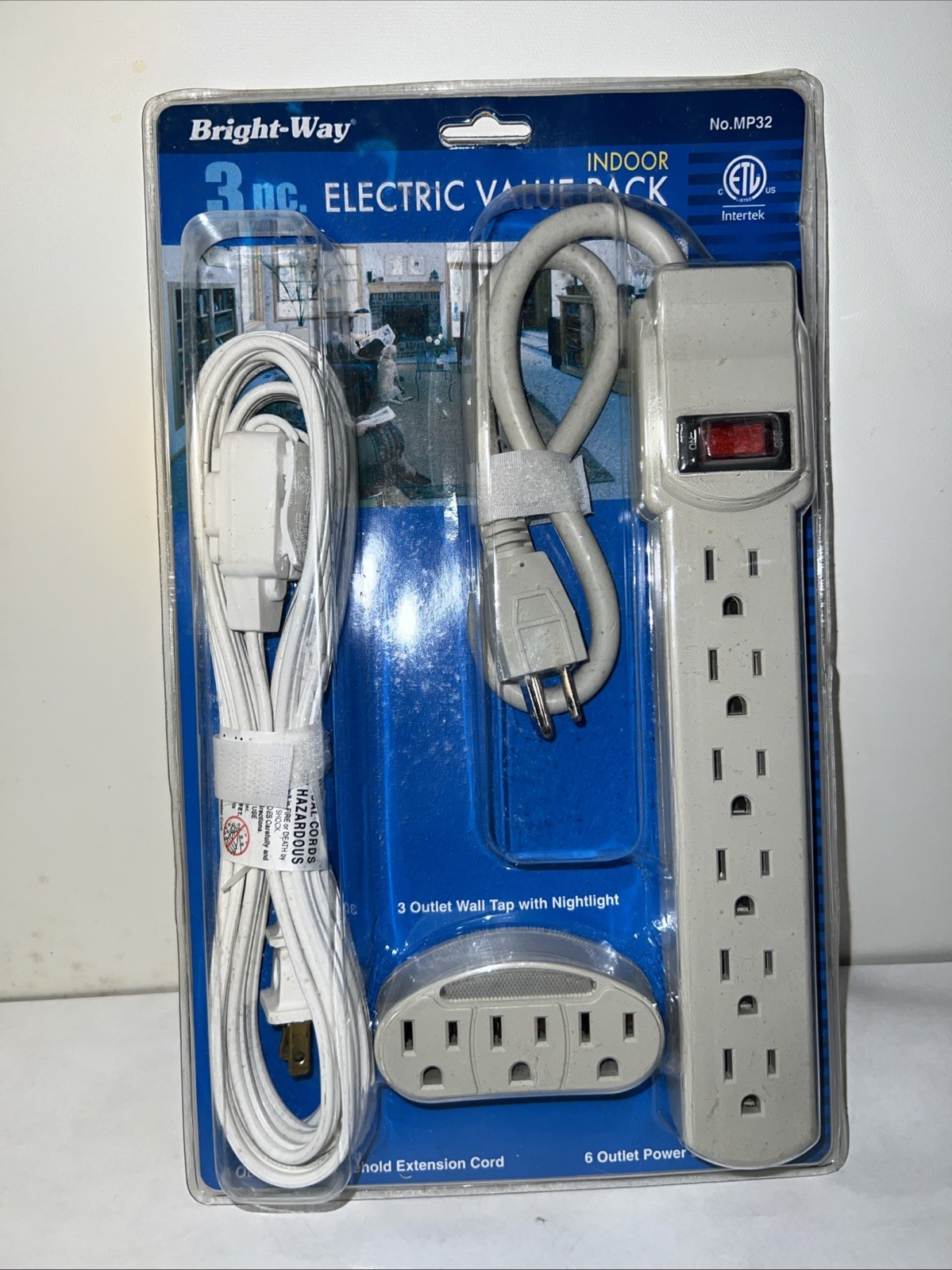 3 pc.ELECTRIC SET 6 OUTLET POWER STRIP W 2FT.CORD/3 OUTLET WALL TAP