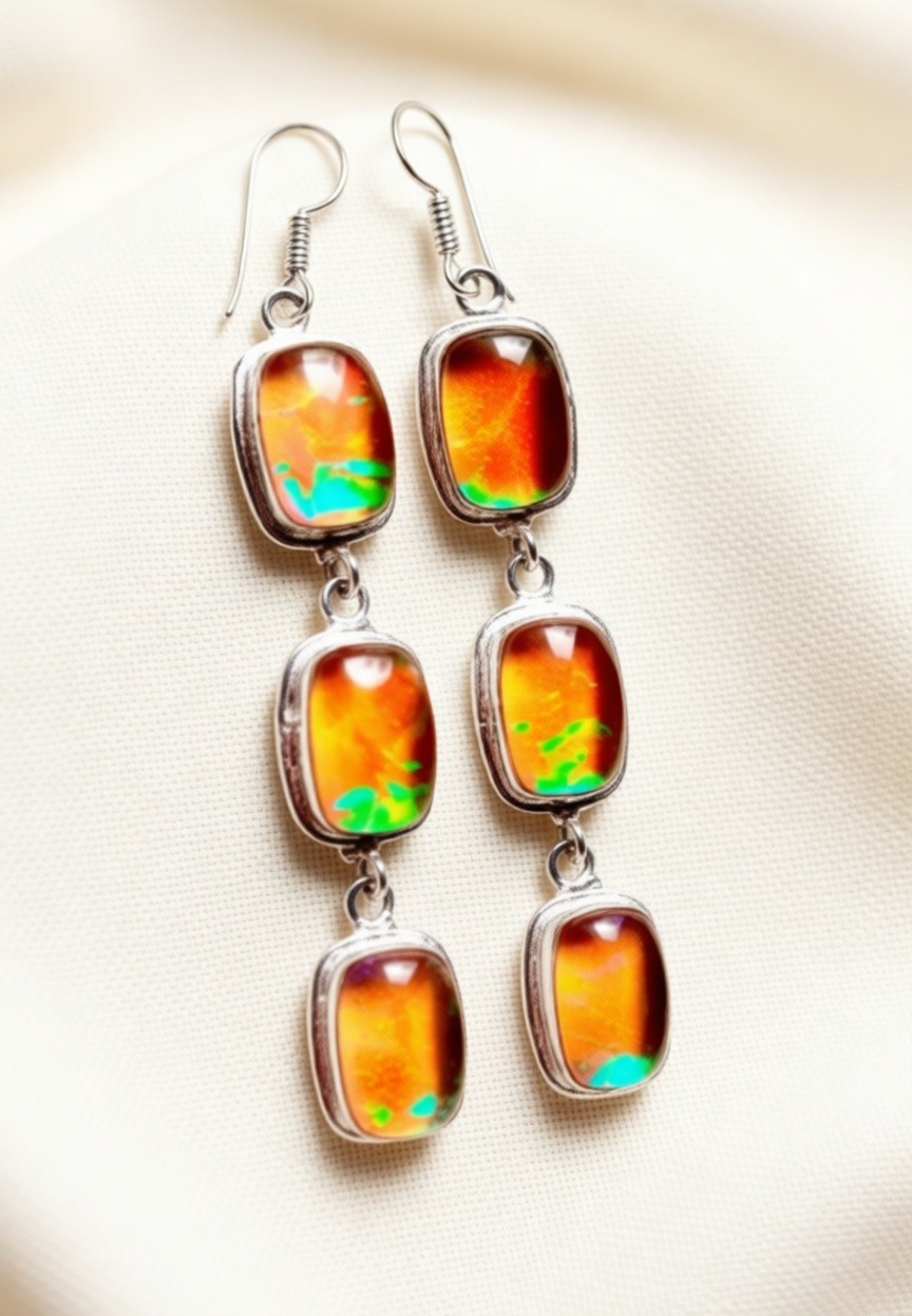 Australian Triplets Opal Gemstone 925 Sterling Silver Handmade Jewelry Earrings