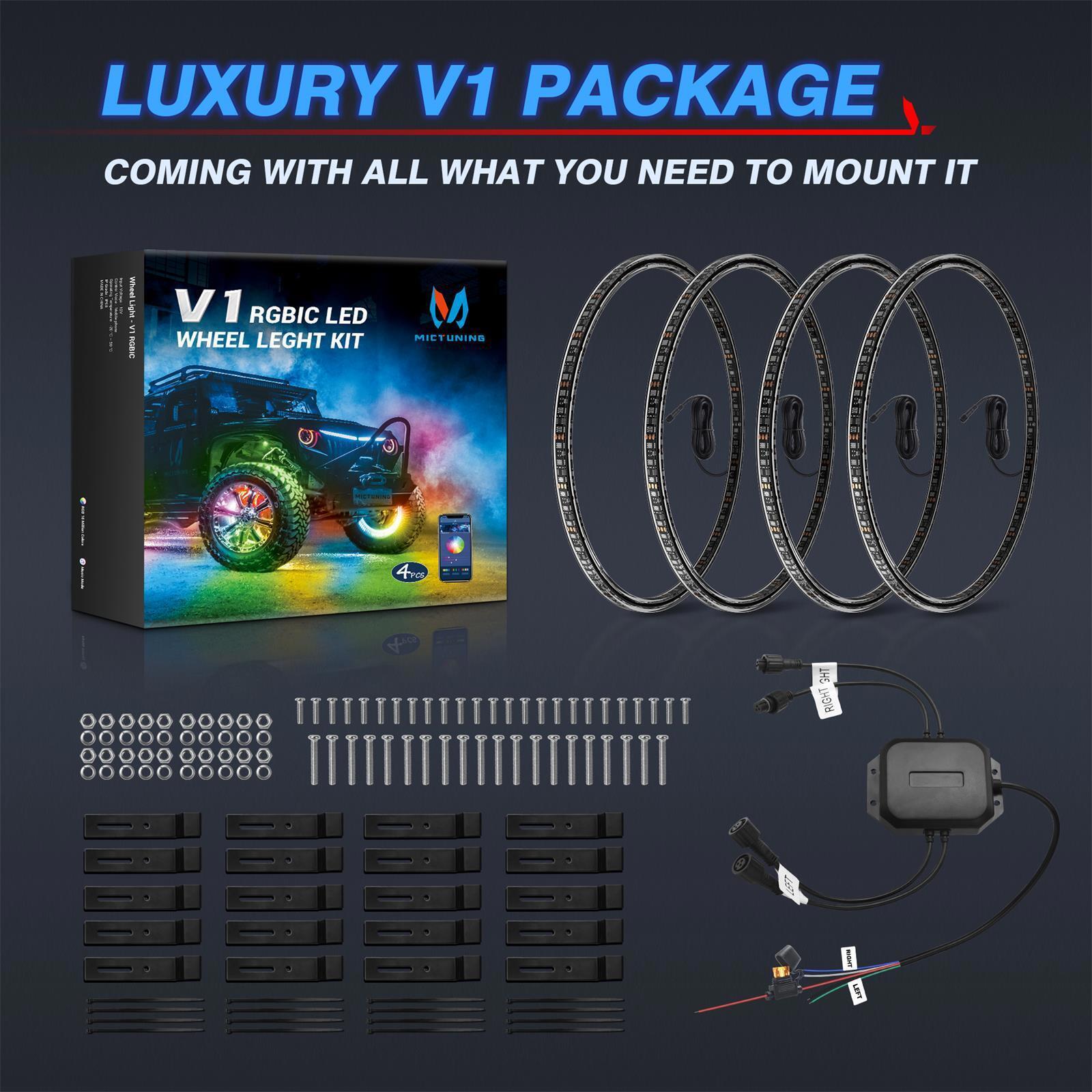 MICTUNING 15.5 Inch New Double-Row RGB+IC Wheel Ring Light Kit w/Dynamic Chasing
