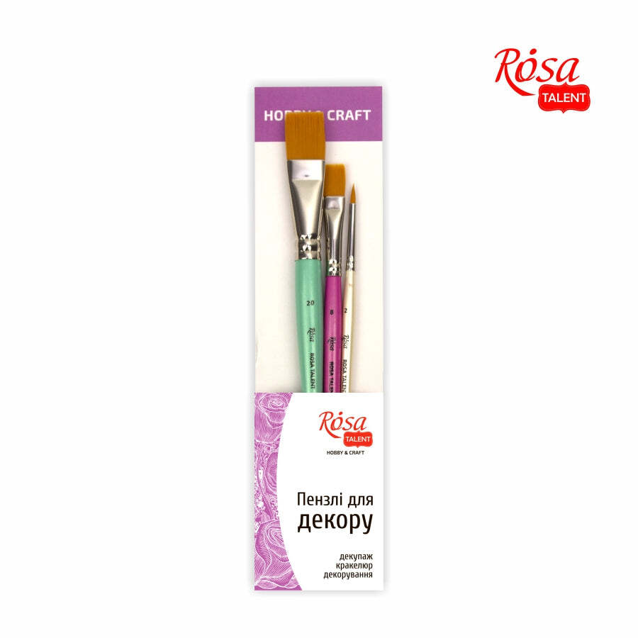 Rosa Studio Paint Brush Set N2 - FOR DECOR synthetic round and flat. 3 pieces...