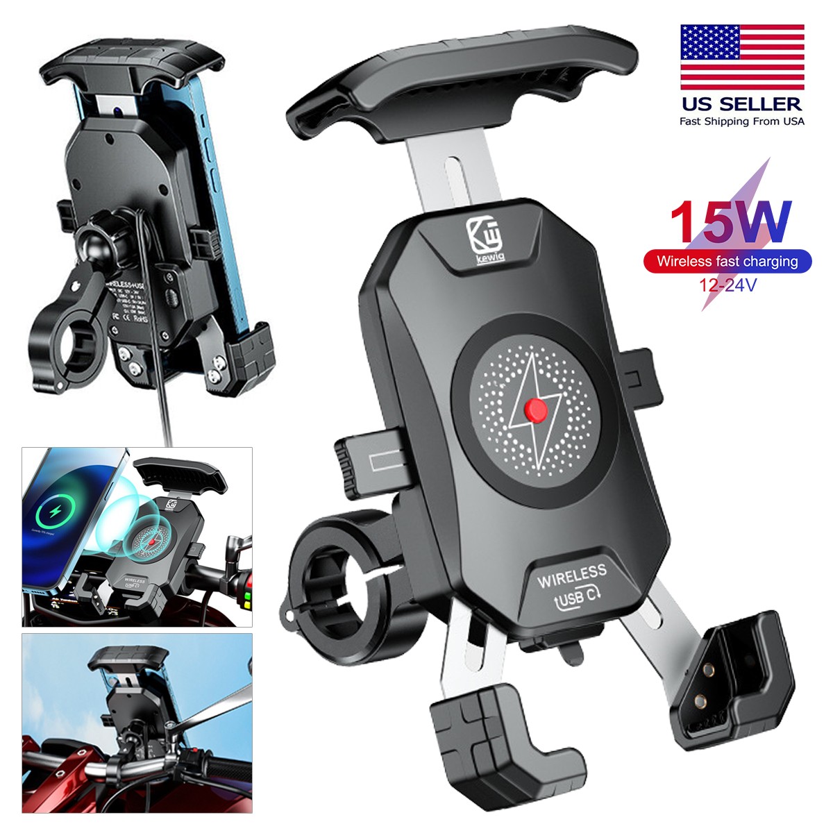 Bike Phone Wireless Charger - Motorcycle Phone Mount Wireless Charger 15W iPhone