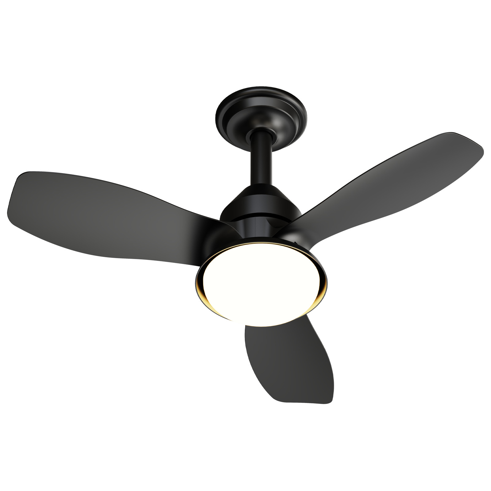24.4" Black Ceiling Fan with Light, 3 Blades, 6-Speed, Dimmable LED