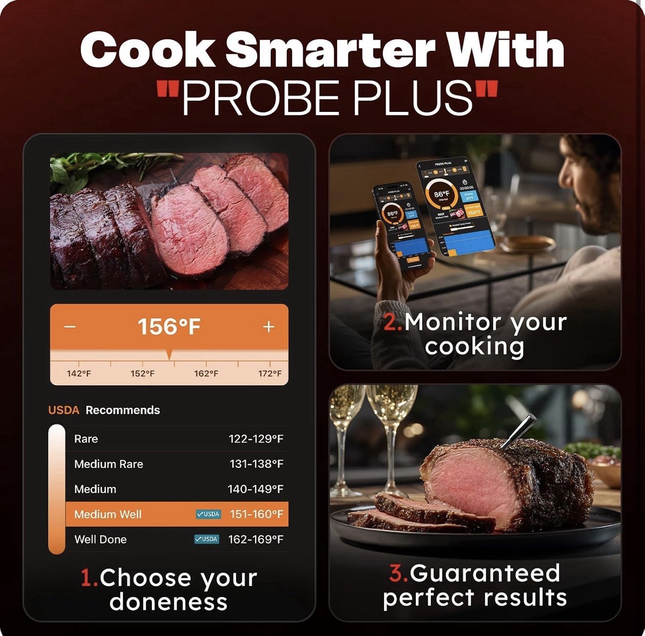 Probe Plus Wireless Digital Meat Thermometer w/ App, Waterproof, Dishwasher Safe