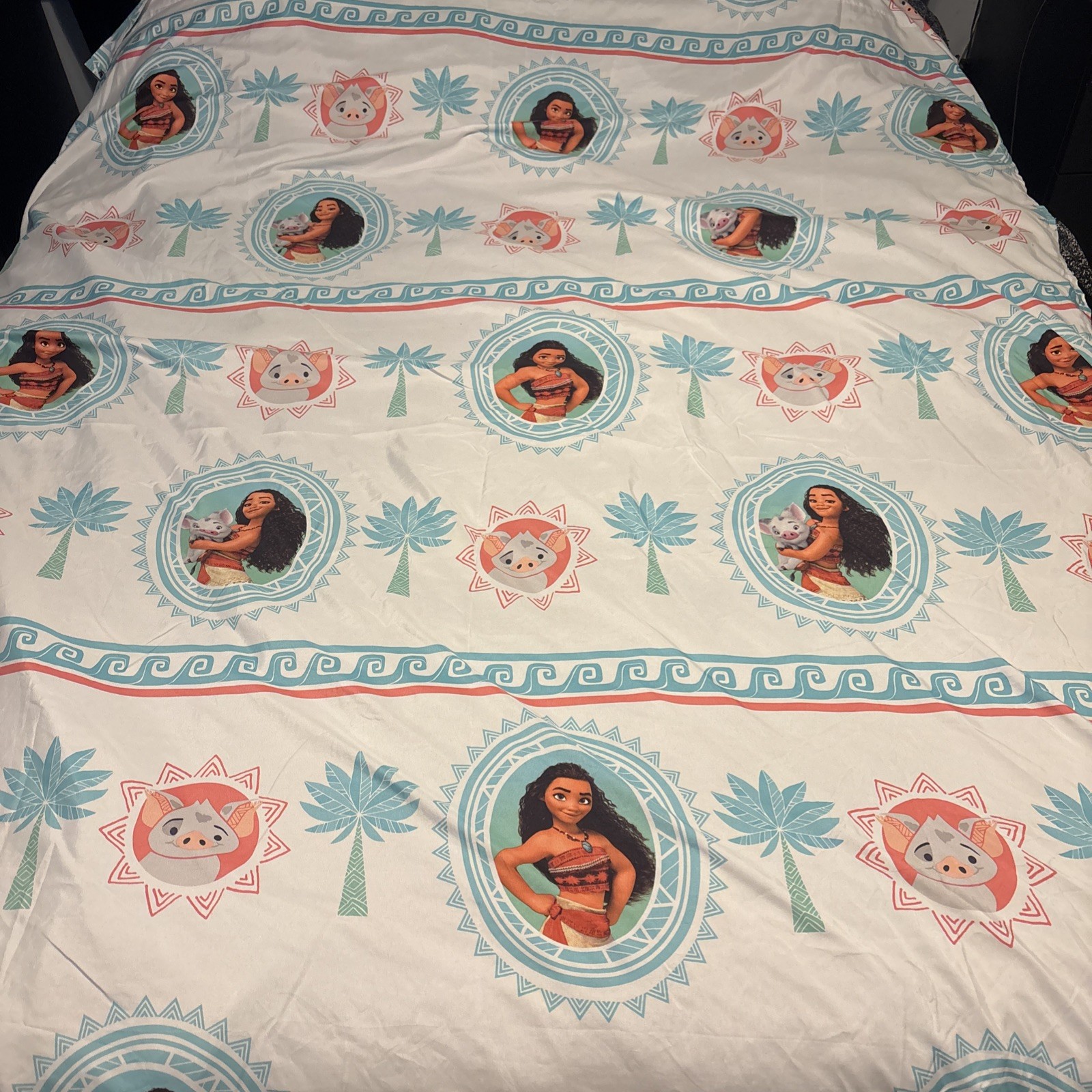 Disney Moana Pua Pig Polyester Blend Twin Top Bed Sheet & Pillow Case VGC