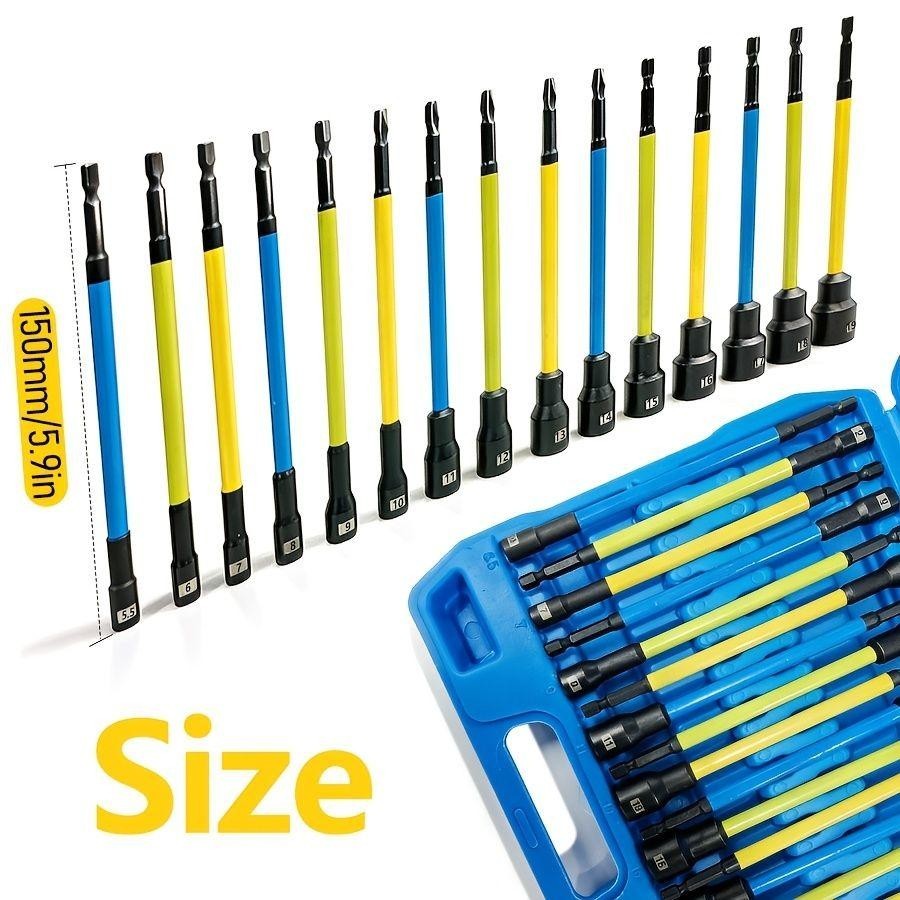 14-piece magnetic nut and screwdriver set, impact power hexagonal extended nut s