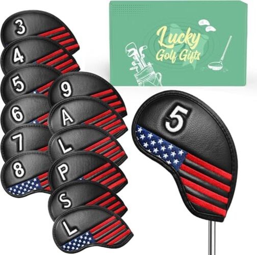 Golf Club Covers Iron Value 12 Pack Stylish Synthetic Leather USA Flag