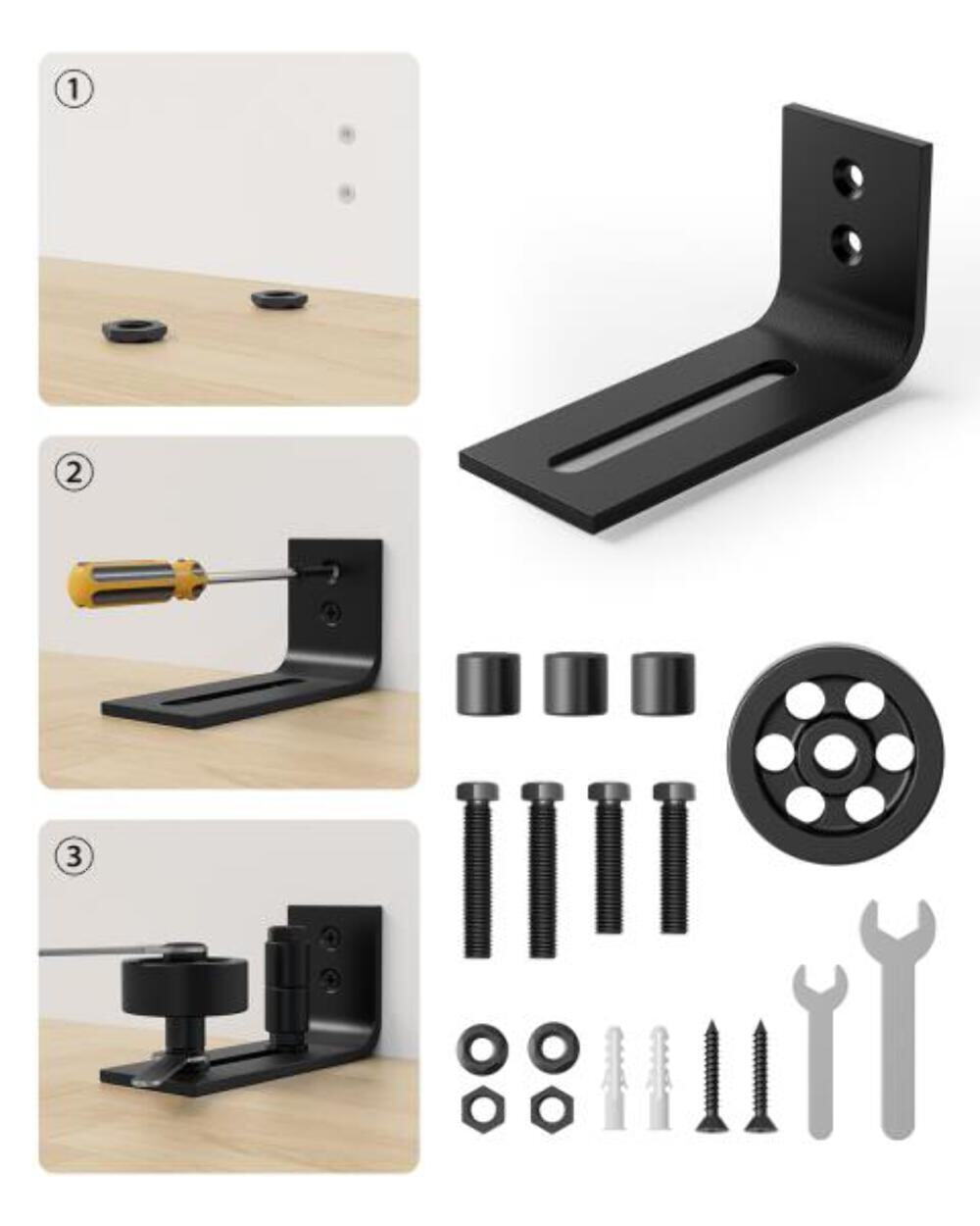 WINSOON Sliding Barn Door Floor Guide Wall Mounted Hardware for Flush Bottom Adj