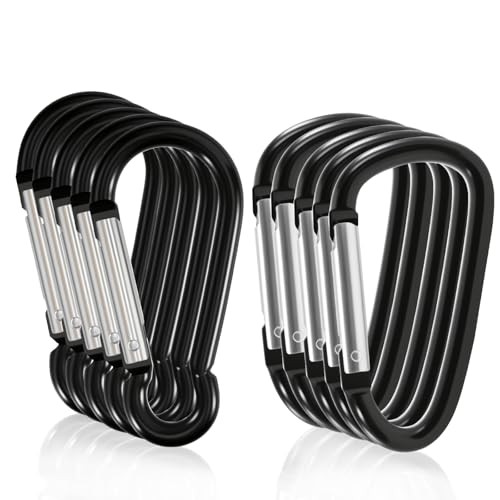 3 Inch Black Carabiner Clip Light Duty, 10 Pack Aluminum Carabiner, D Ring