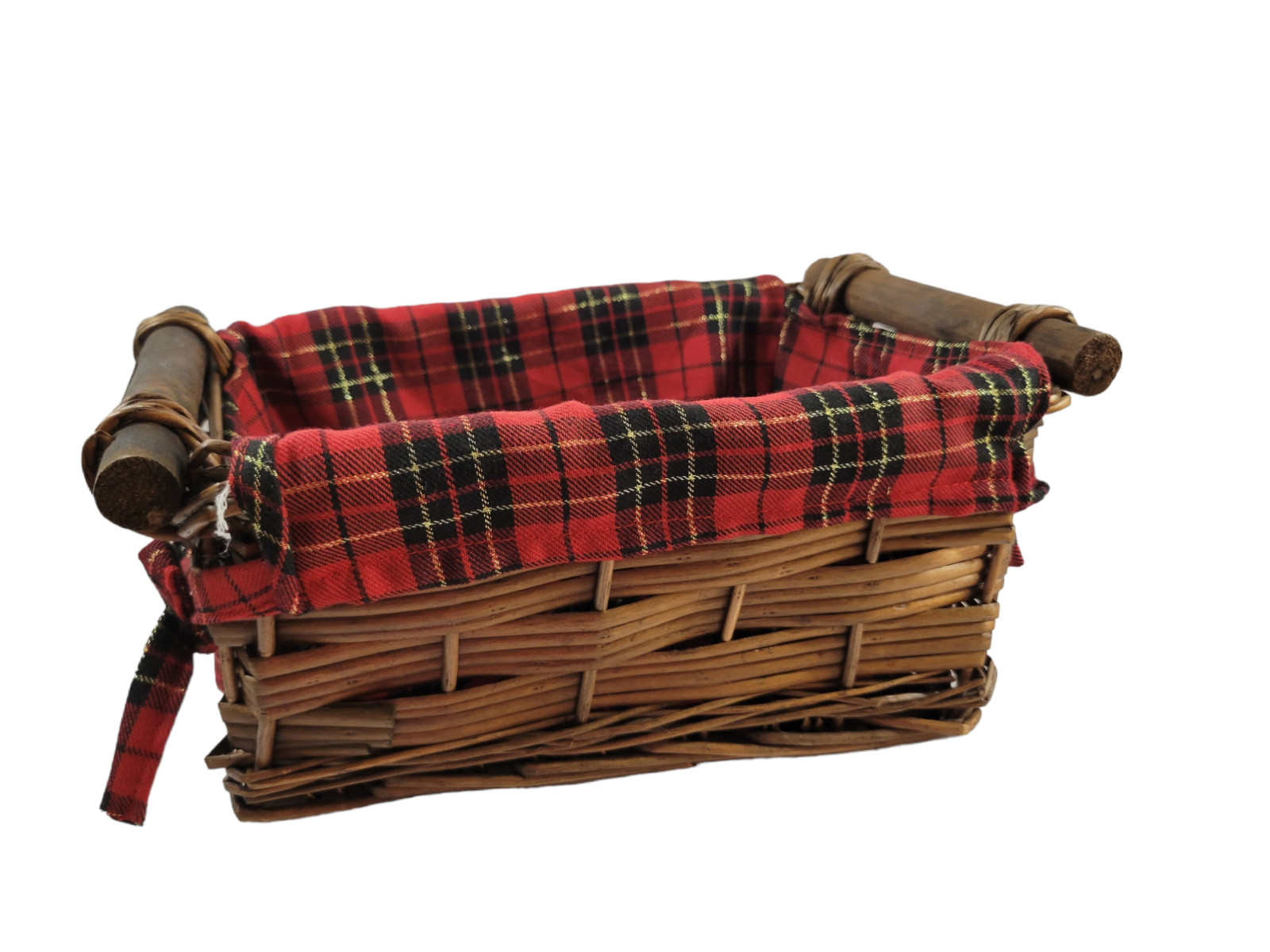 Wicker Basket Red Plaid Liner Rectangle Handles