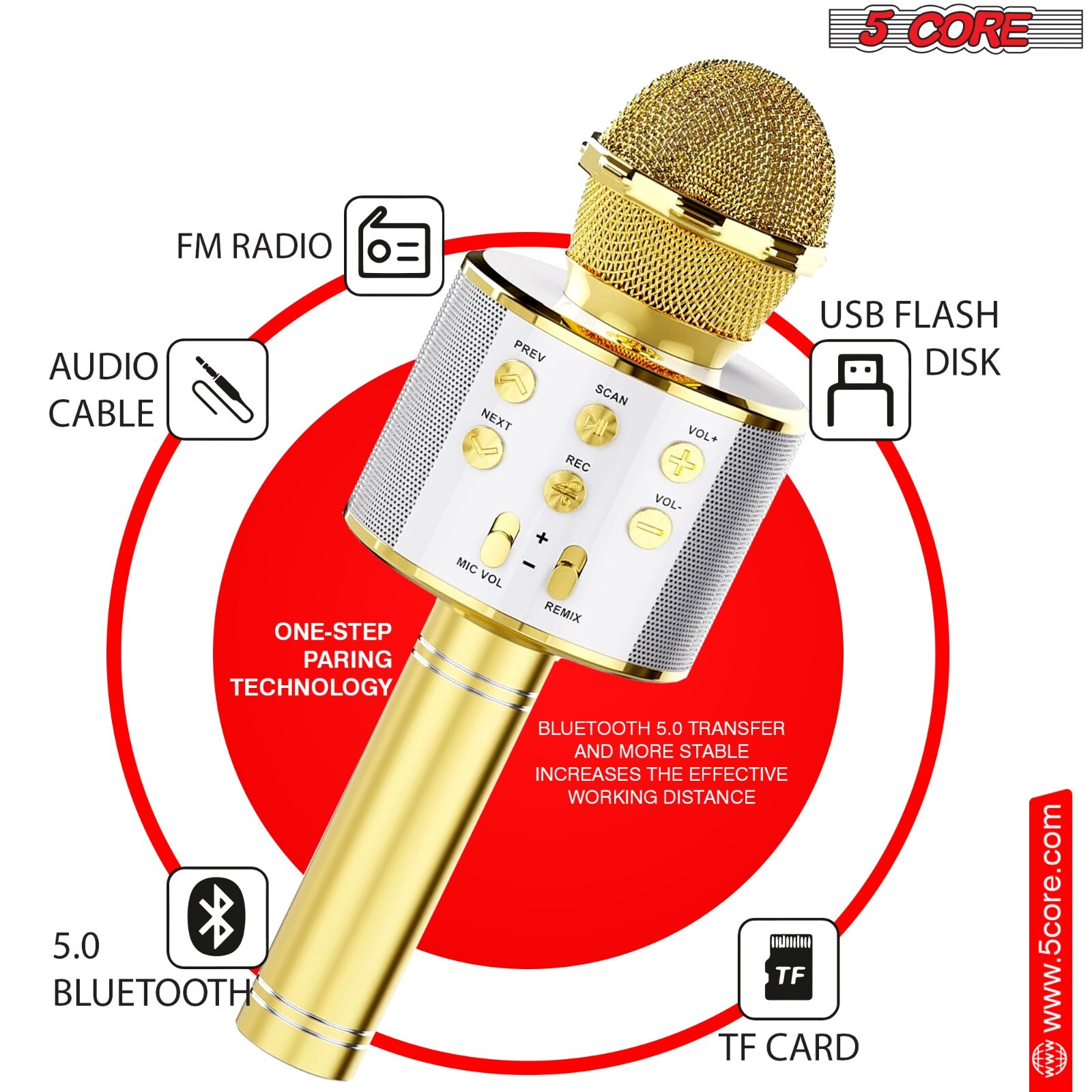 5Core Wireless Karaoke Microphone Bluetooth Mic Portable Handheld Microfonos