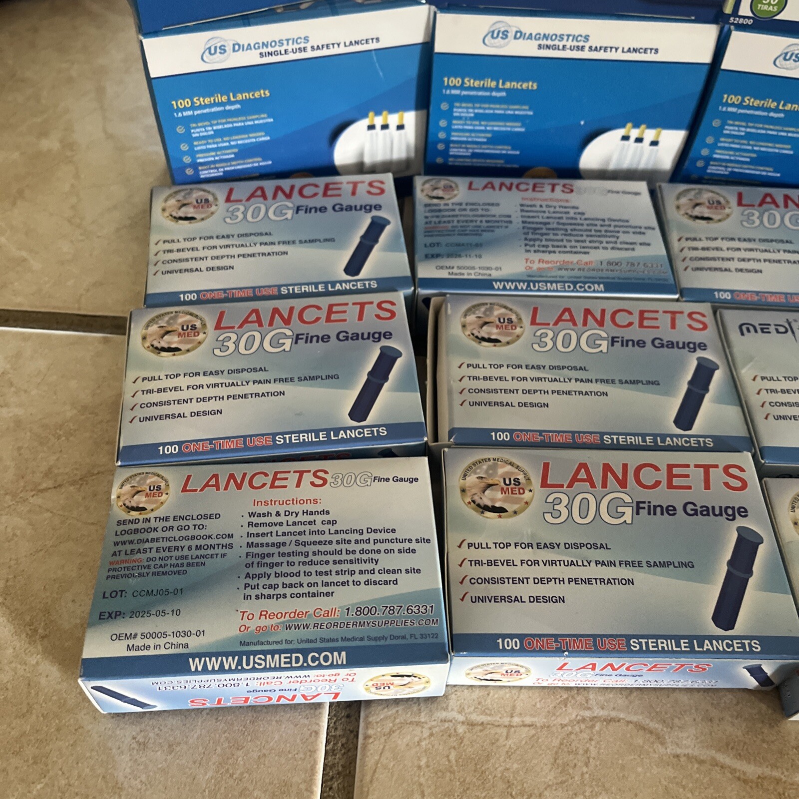 5 boxes of 100lancets 9 boxes 30g one touch and 3 boxes prodigylook description