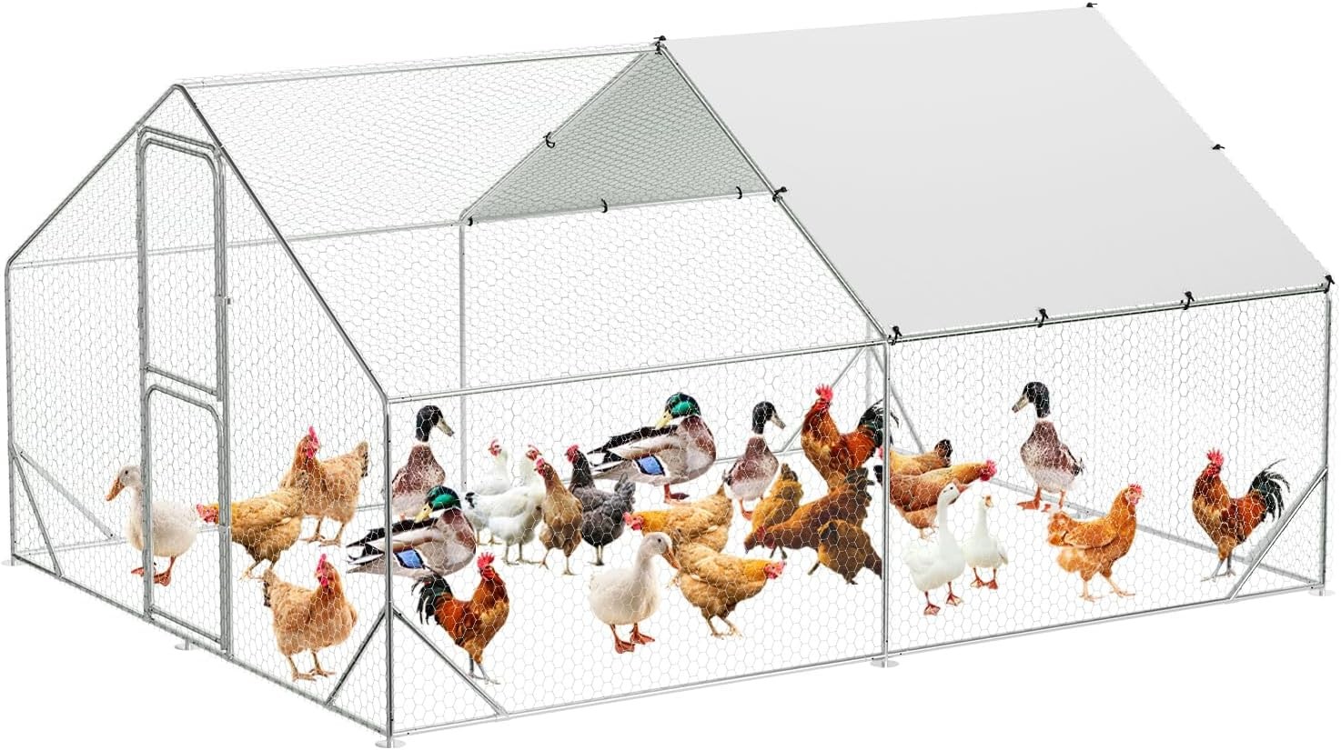 Metal Chicken Coop Walk in Chicken Coop Run Hen House Poultry Cage Backyard