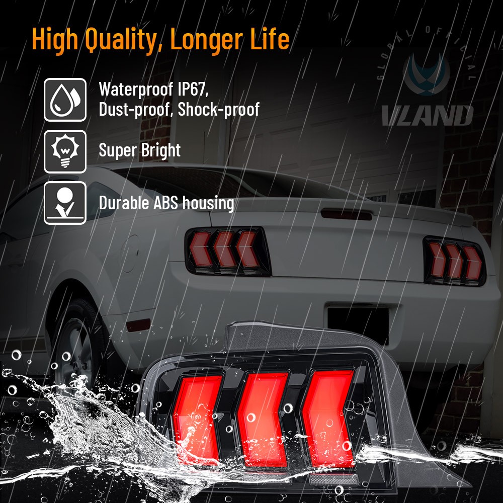 VLAND SMOKED LED Tail Lights For Ford Mustang 2005-09 W/Animation & Sequential