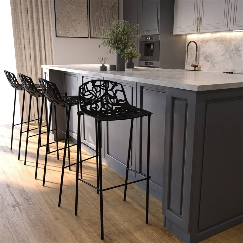 LeisureMod Devon Modern Bar Stool with Powder Coated Aluminum Frame Black