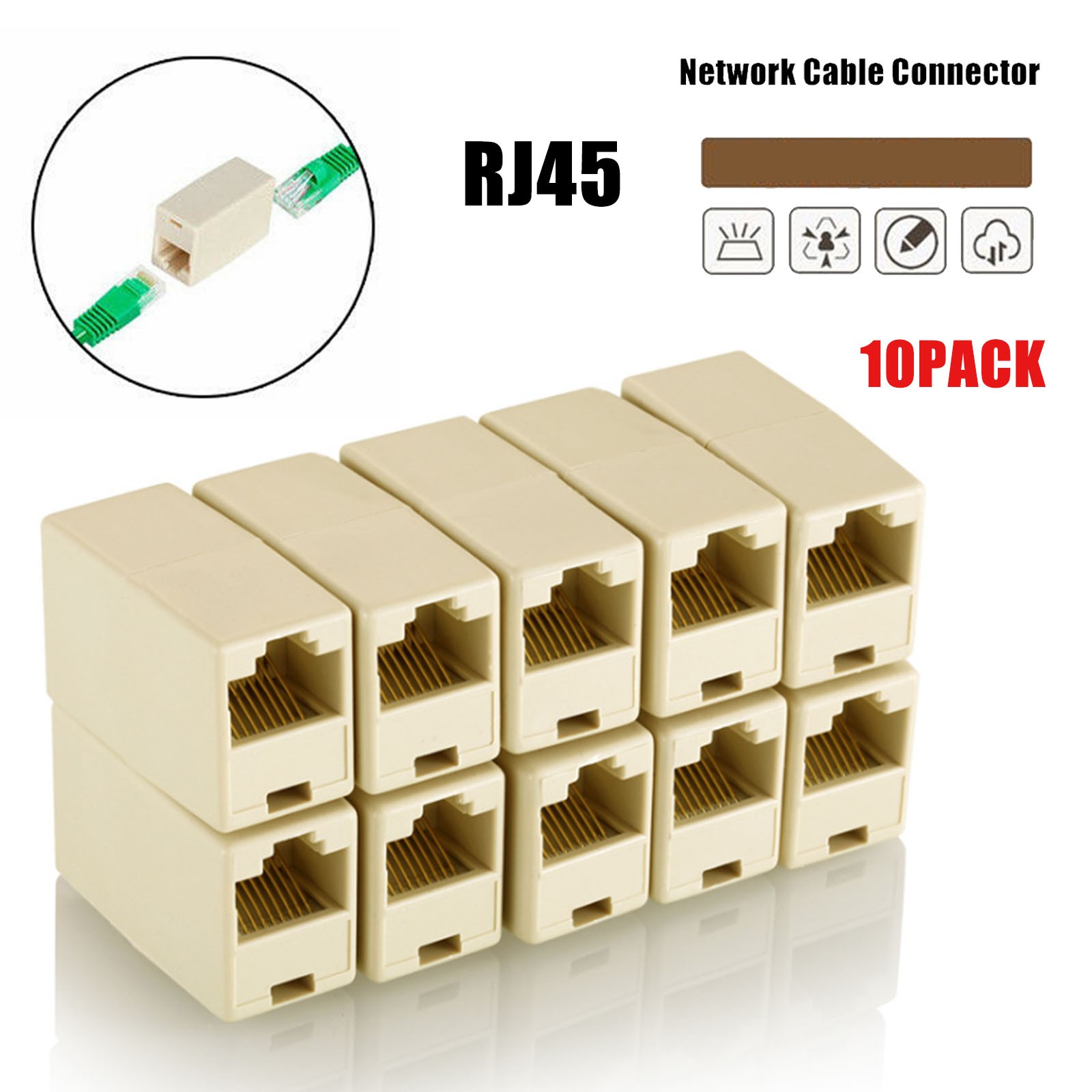 10 Pack RJ45 Cat5e Ethernet Network Extension Cable Coupler Joiner Connector US
