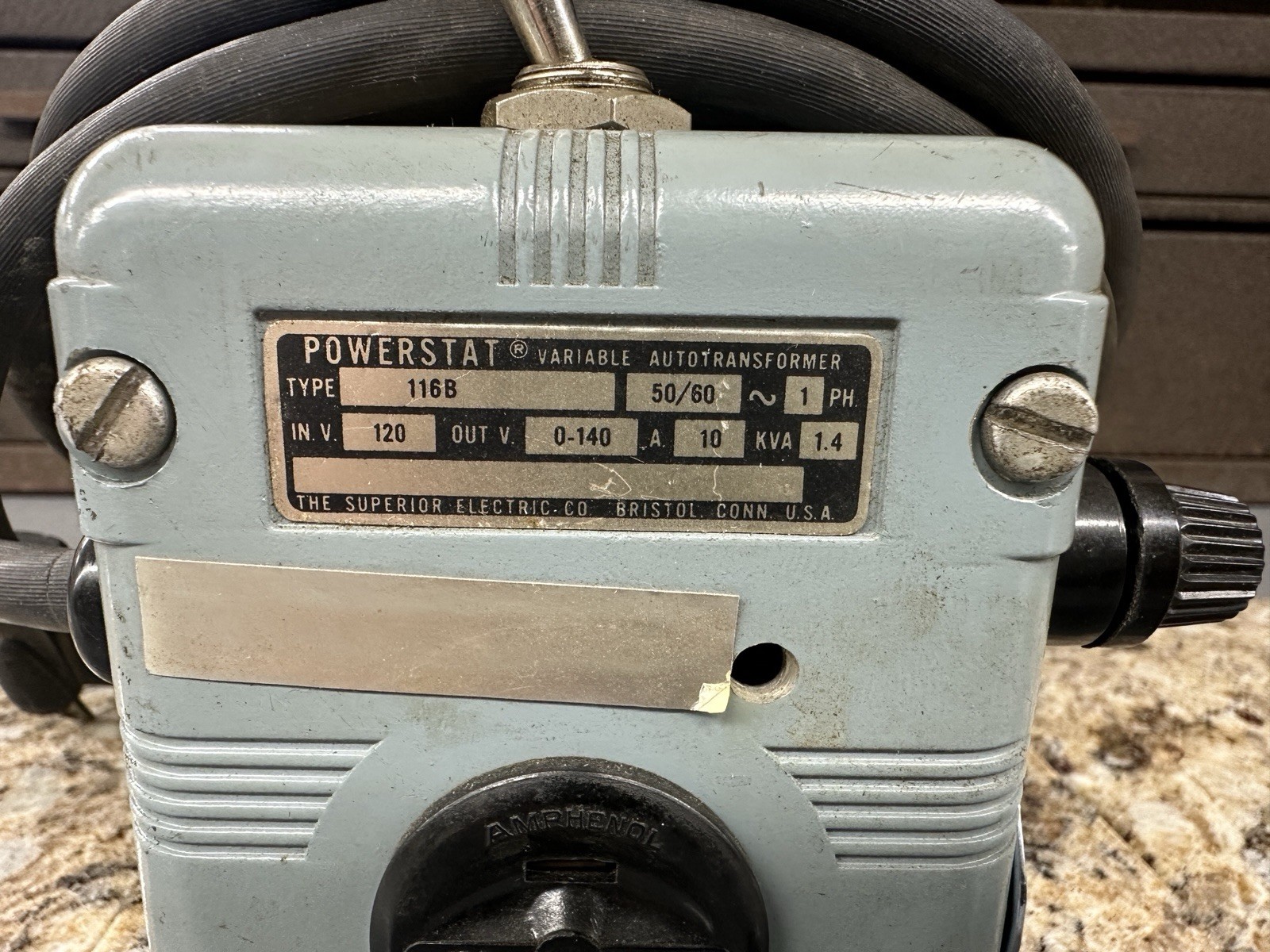 Powerstat Variable Autotransformer 116B 50/80 In V 120 O-140V Superior Electric