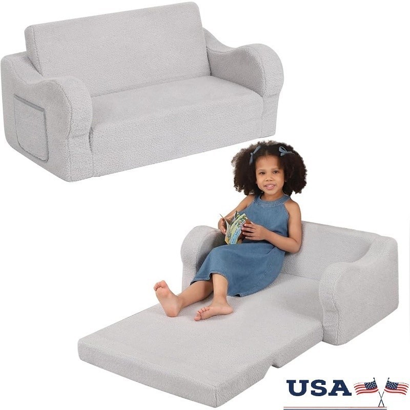 Extra Wide Toddler Sofa Couch 2-in-1 Convertible Nap Mat Portable Kids Chair New