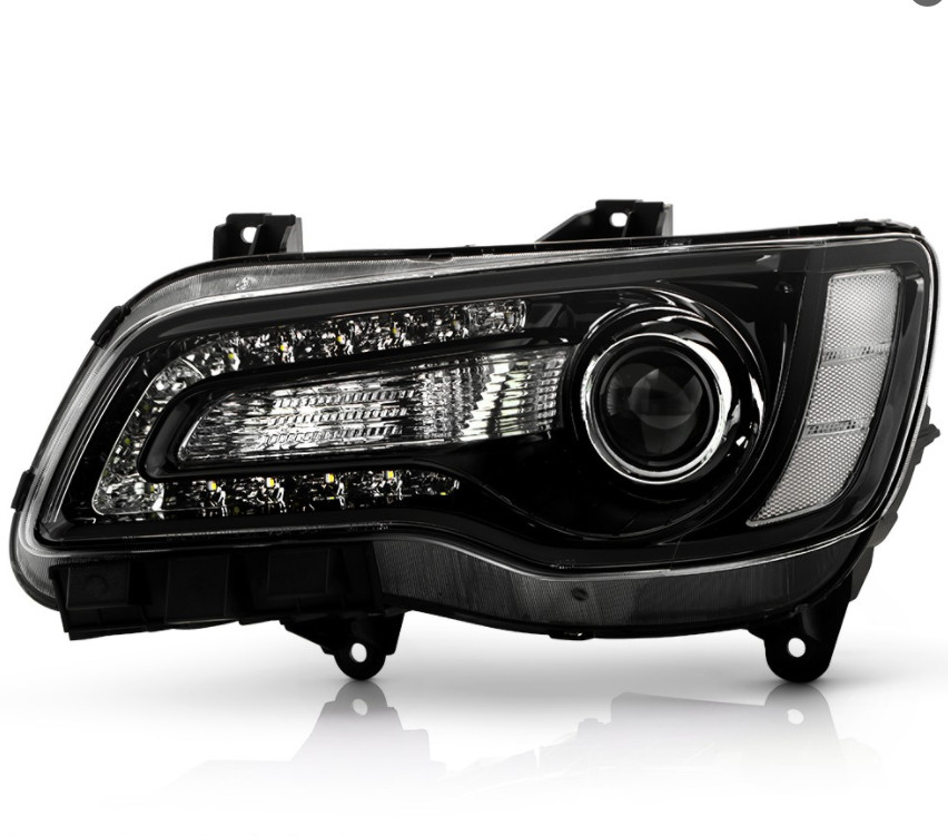 For 2015-2023 Chrysler 300 Black Halogen Headlight LED DRL Projector Driver Side