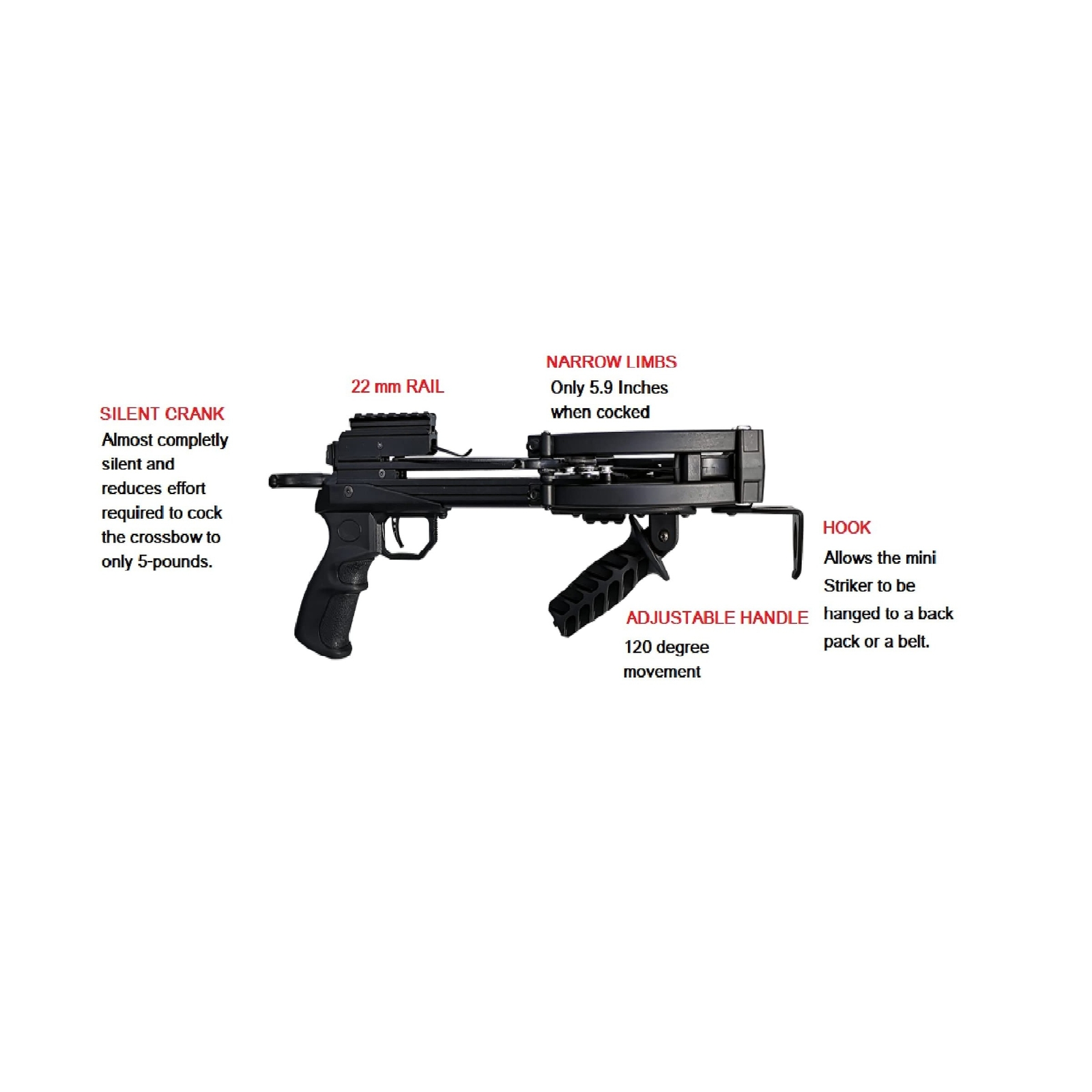 330 FPS WT-Mini Striker Narrow Limb Crossbow Pistol with 1X30 RED/Green DOT S...