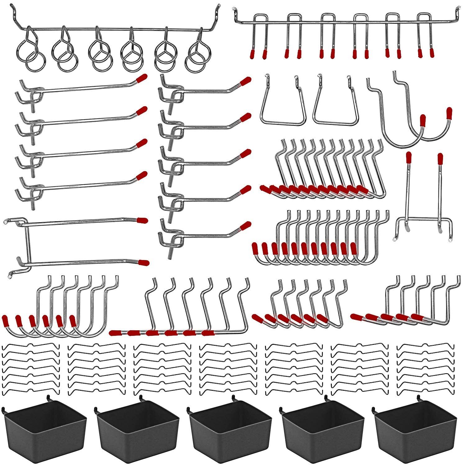 114 pcs Pegboard Hooks Assortment with Metal Hooks Sets Pegboard Bins Peg Loc...