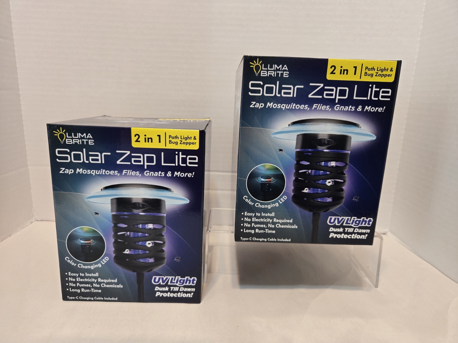 Bug Zapper Luma Brite 2 in 1 Solar Zap Lite UV Light LED Set of 2 New in Box