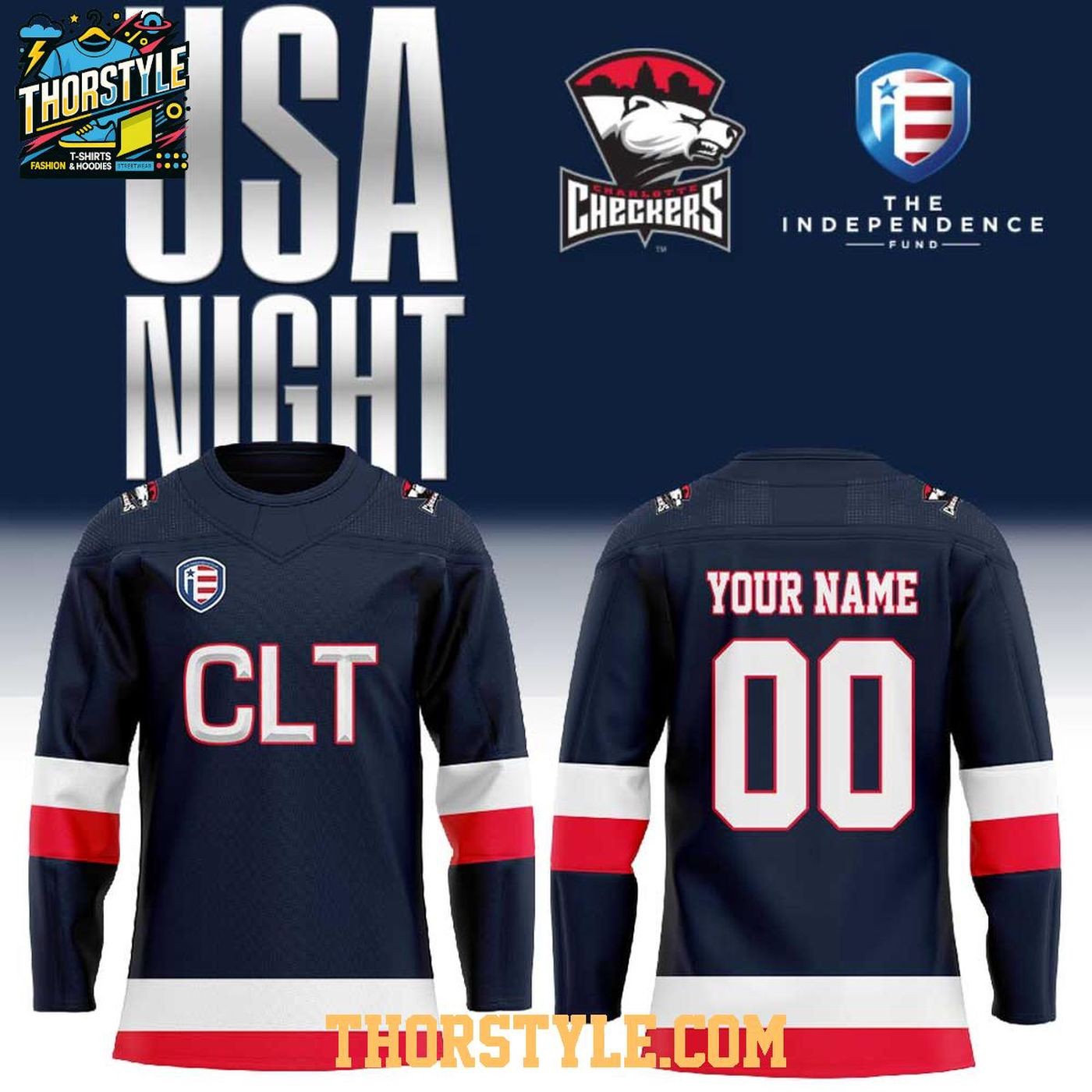 Personalized Charlotte Checkers USA Night 2026 Hockey Shirt Men's Fan Gear