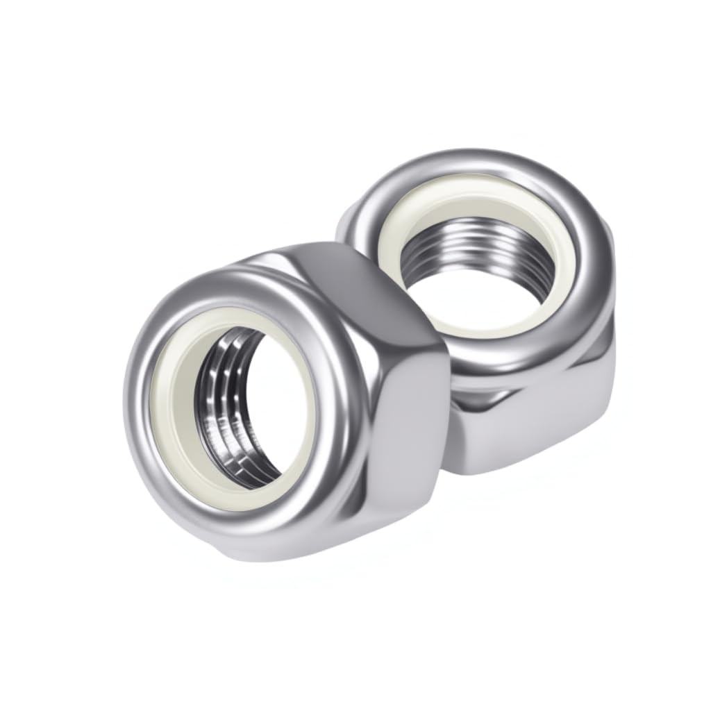 1/4-20 (50 Pack) Nylon Insert Locknuts, 18-8 (304) Pcs), Silver
