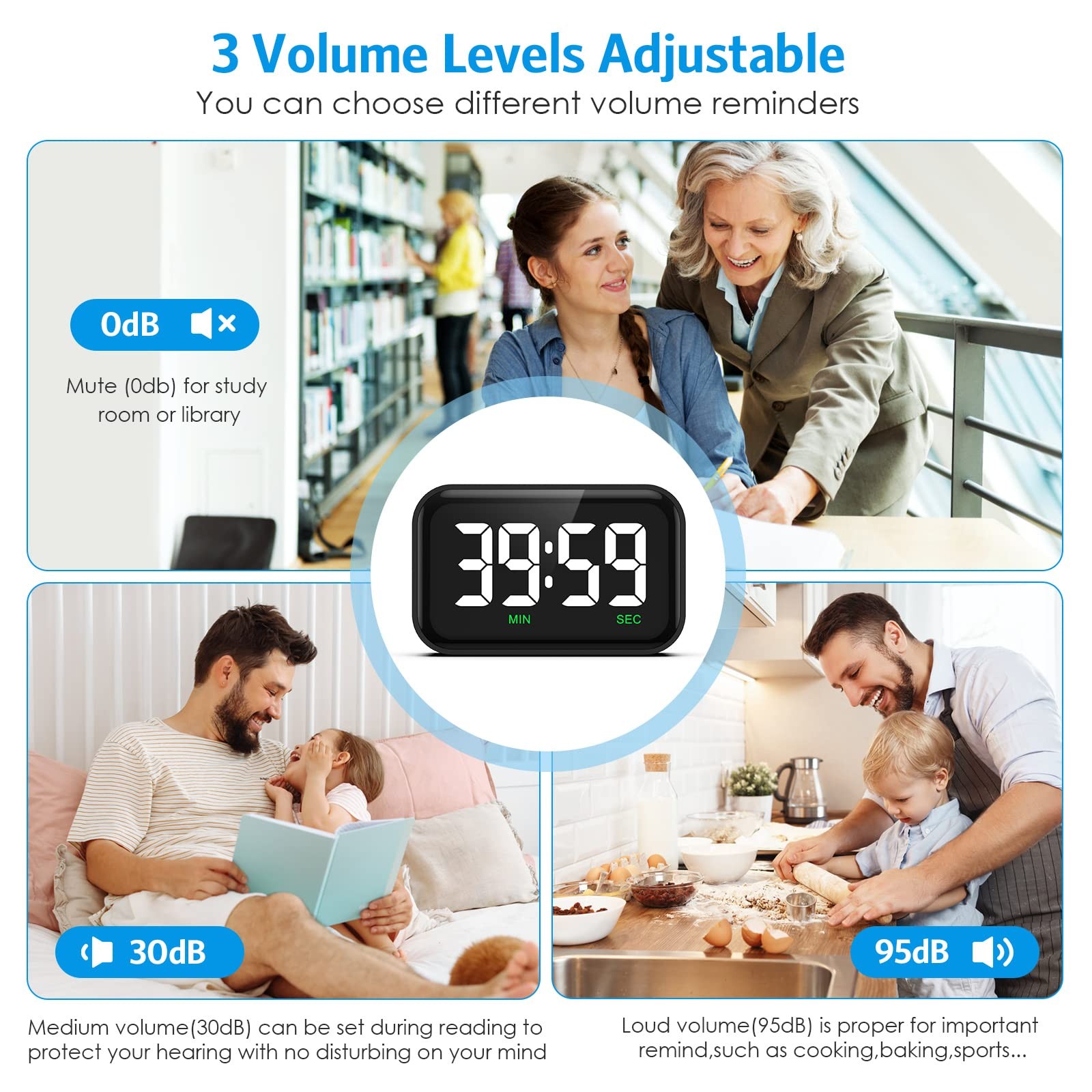 Digital Kitchen Timer, Digital Timer with Large LED Display, Magnetic Classro...