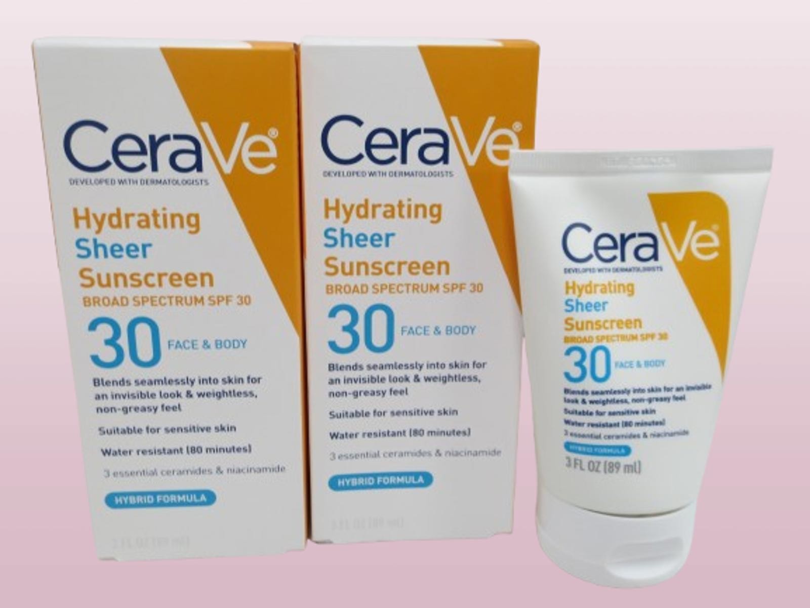 CERAVE HYDRATING SHEER SUNSCREEN SPF 30 FACE & BODY 3 OZ BOXED EXP: 2027 2PCS.