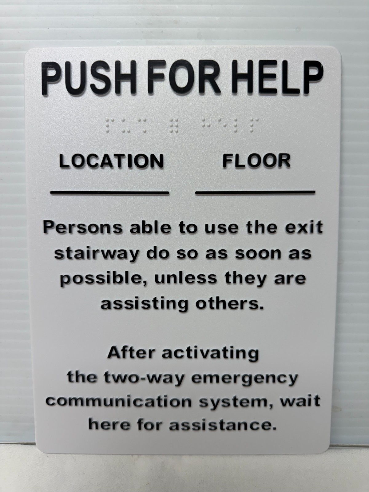 Talkaphone ETP SIGN Instructional Sign PUSH FOR HELP(NEW FACTORY WRAPPED)