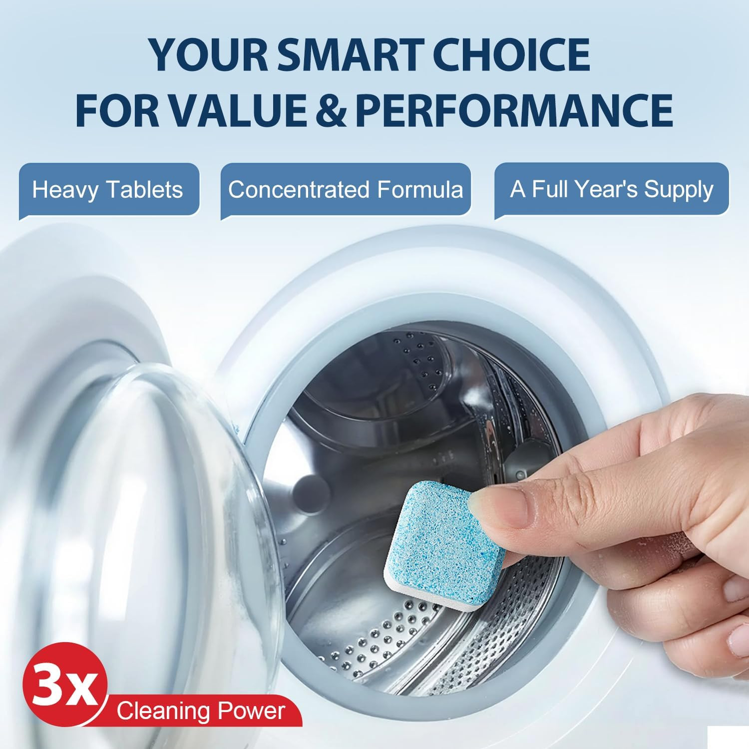 Washing Machine Cleaner Tablets 24 Pack - Deep Cleaning & Descaler for HE Front