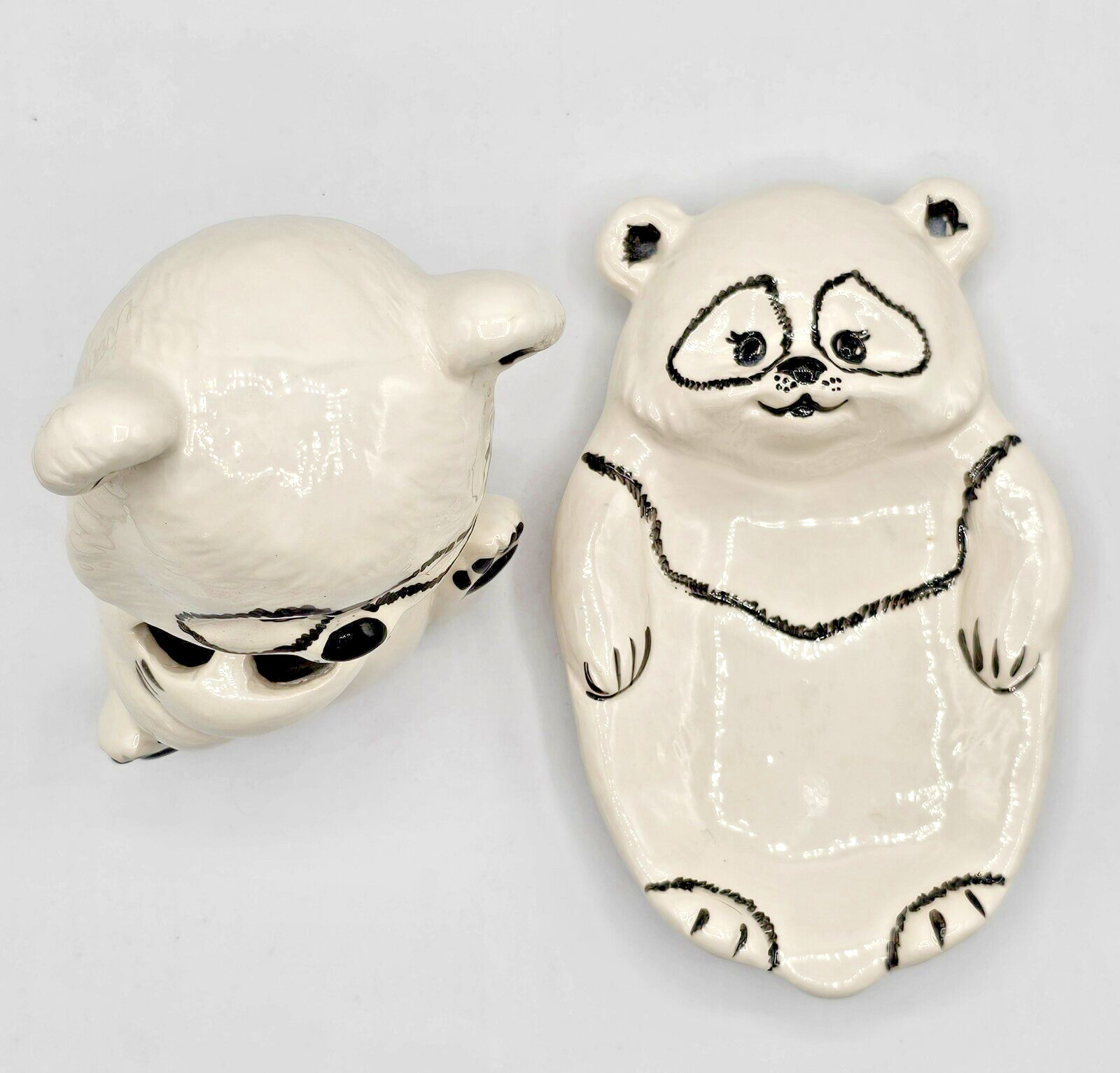 Panda Ceramic Soap Dish and Toothbrush Holder Bathroom Kitsch Signed Phyllig