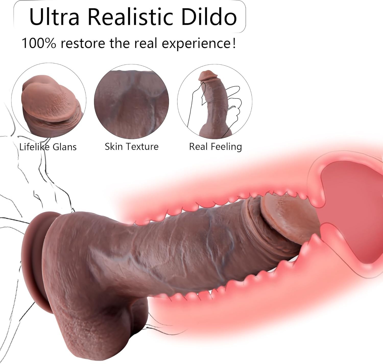8" Inch-Huge-Thick-Wide-Realistic-Dildo-Black-BBC-Big-Penis-suction cup-Sex Toy