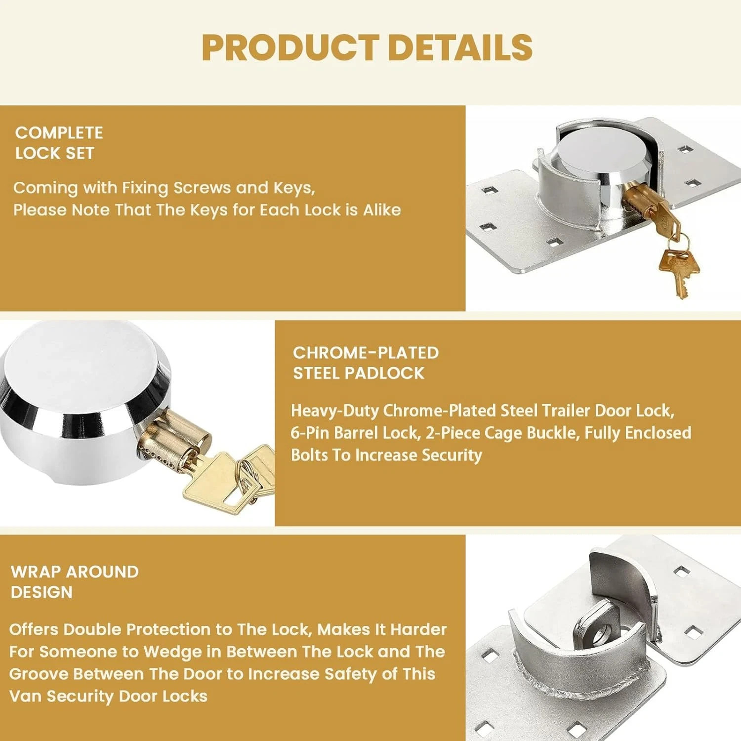 2 Pack Van Door Padlock Keyed Alike Heavy Duty Solid Steel Hasp 73MM Garage Shed