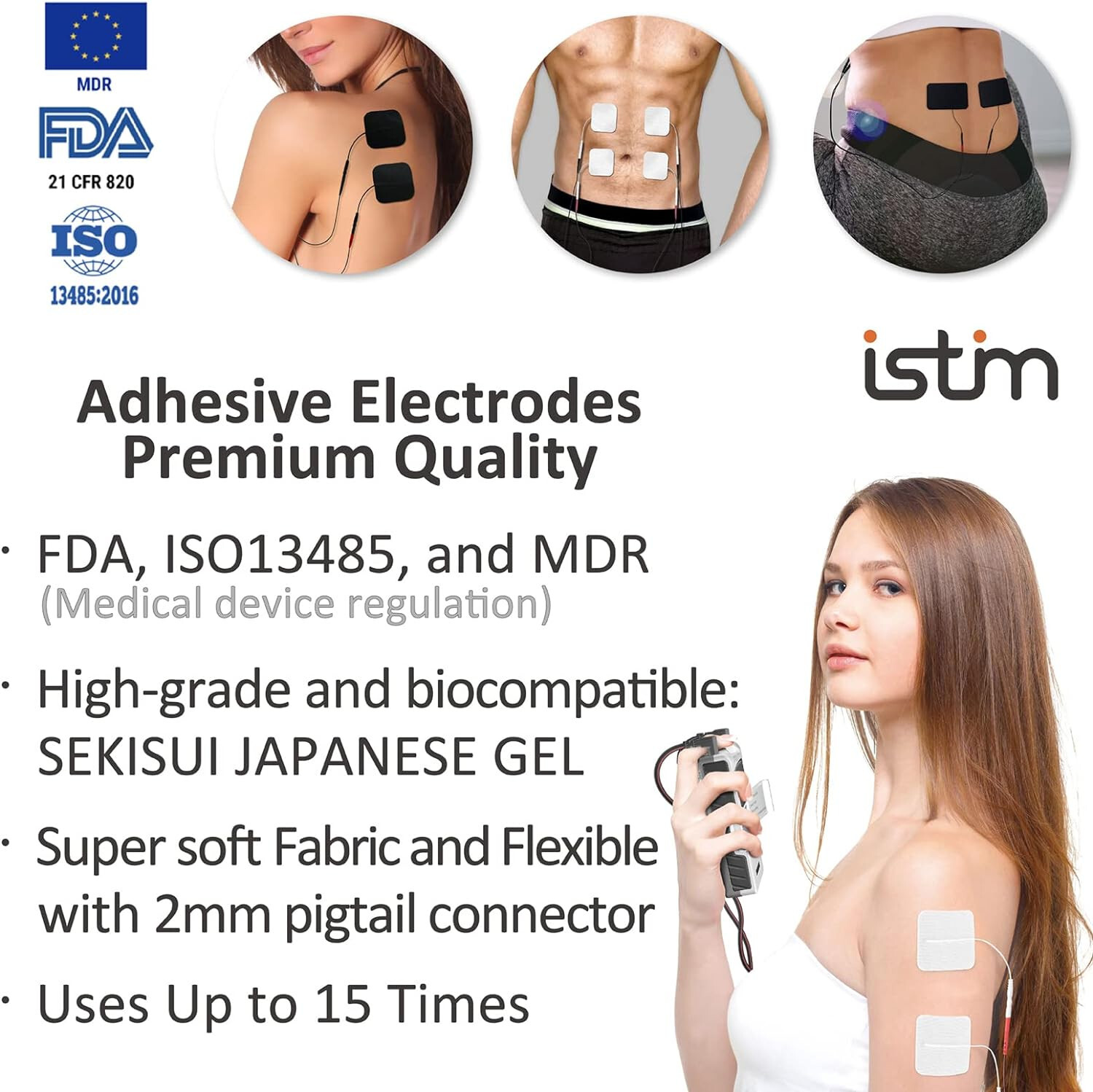 iStim 16 Black premium Soft 2"x2" Tens unit Electrodes pads with Japanese Gel